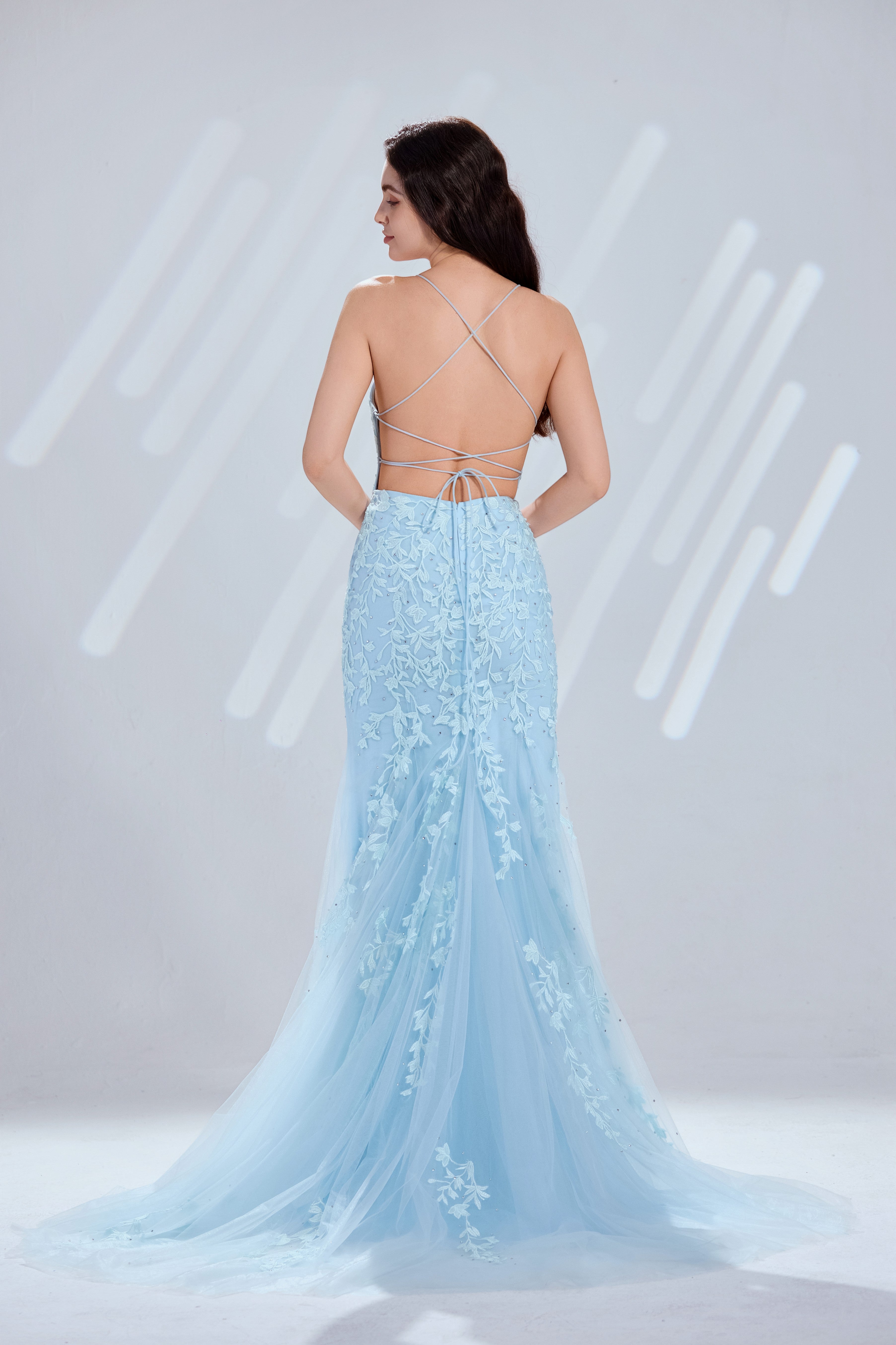 Mermaid Tulle Prom Dress with Lace Embroidery & Spaghetti Straps – TFB6007
