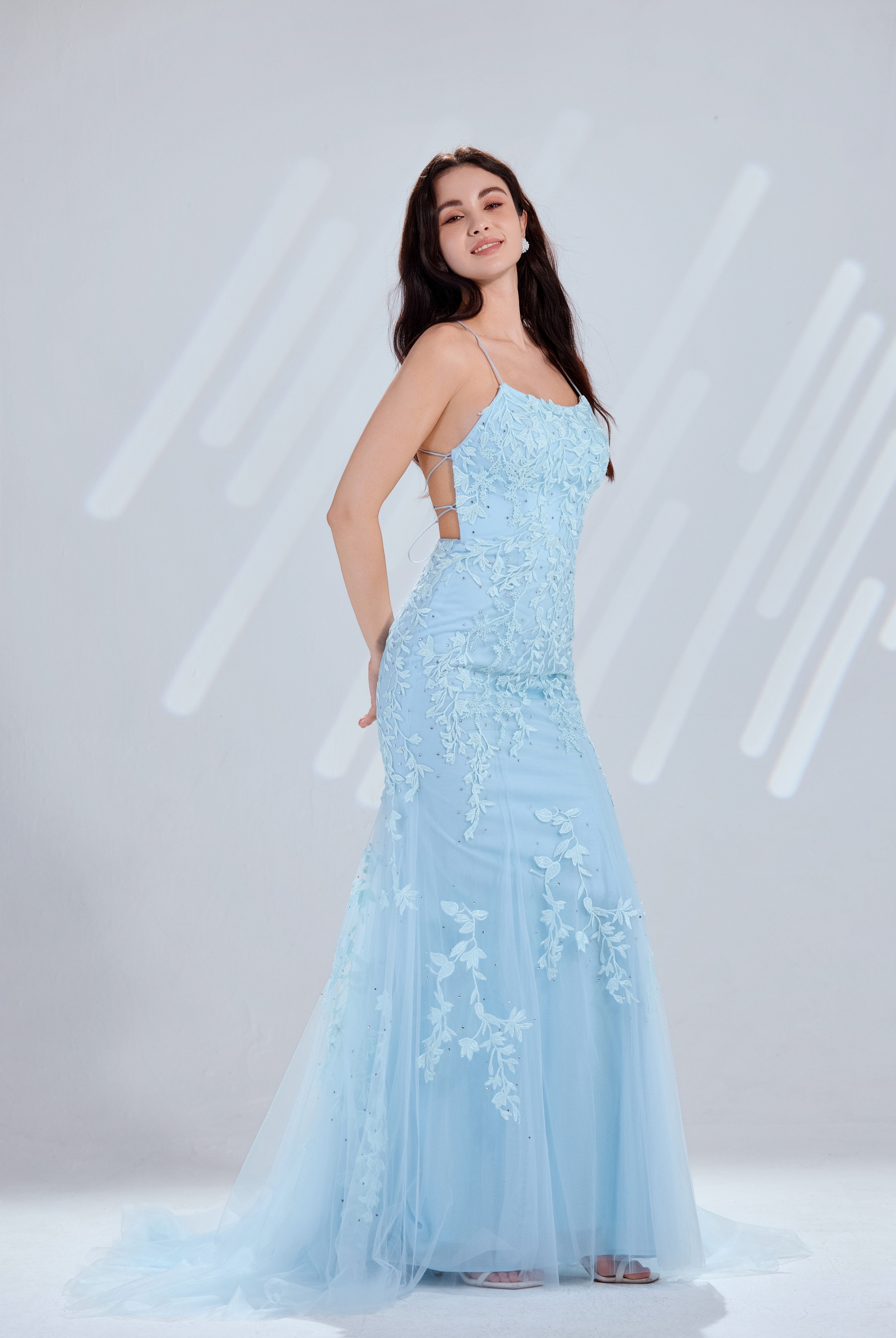 Floral Lace Embroidery Tulle Mermaid Prom Gown TFB 6007 | blissfulprom