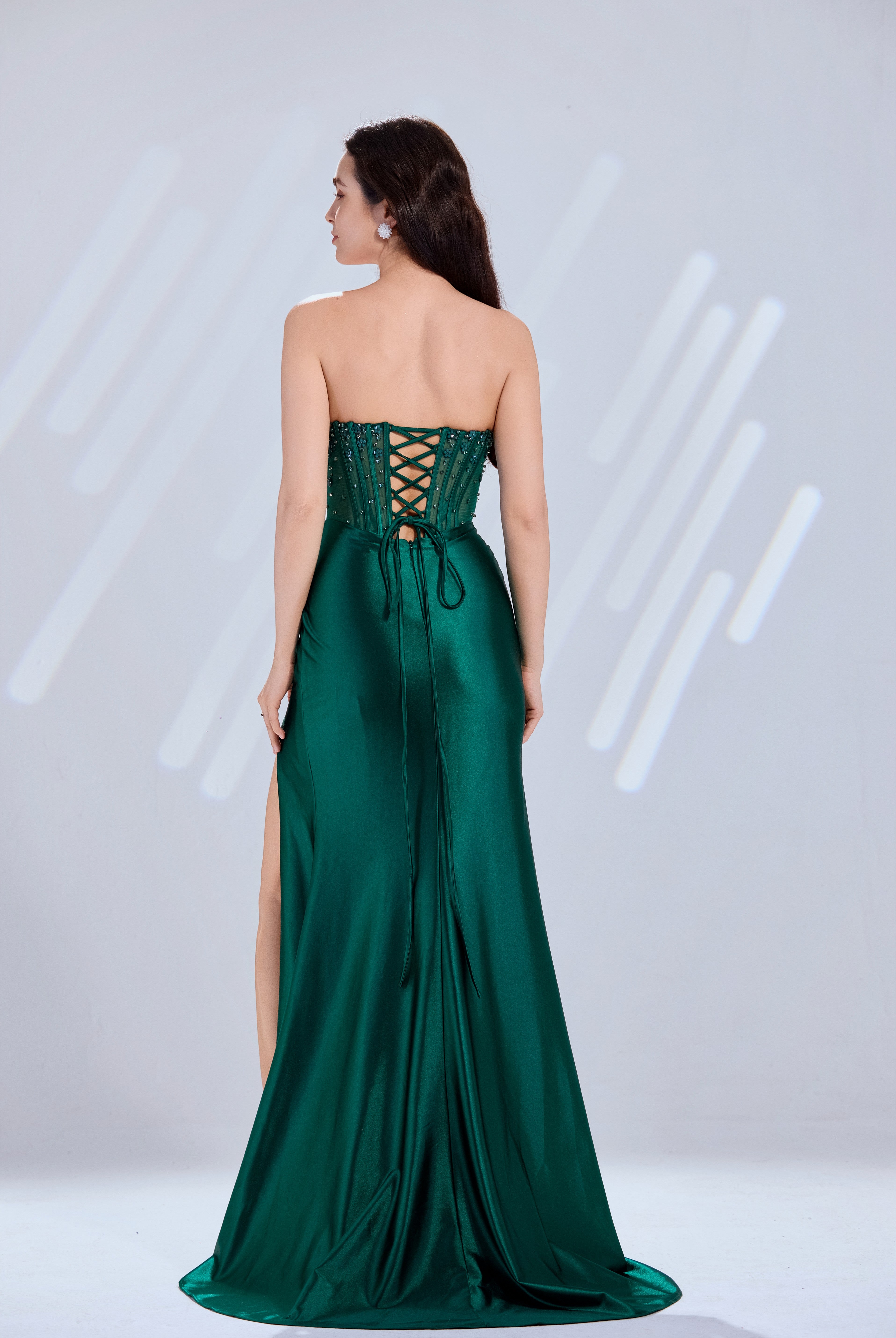 Spaghetti Strap Beaded Bodice Prom Dress with Draped Slit Skirt TFB 5009 | blissfulprom