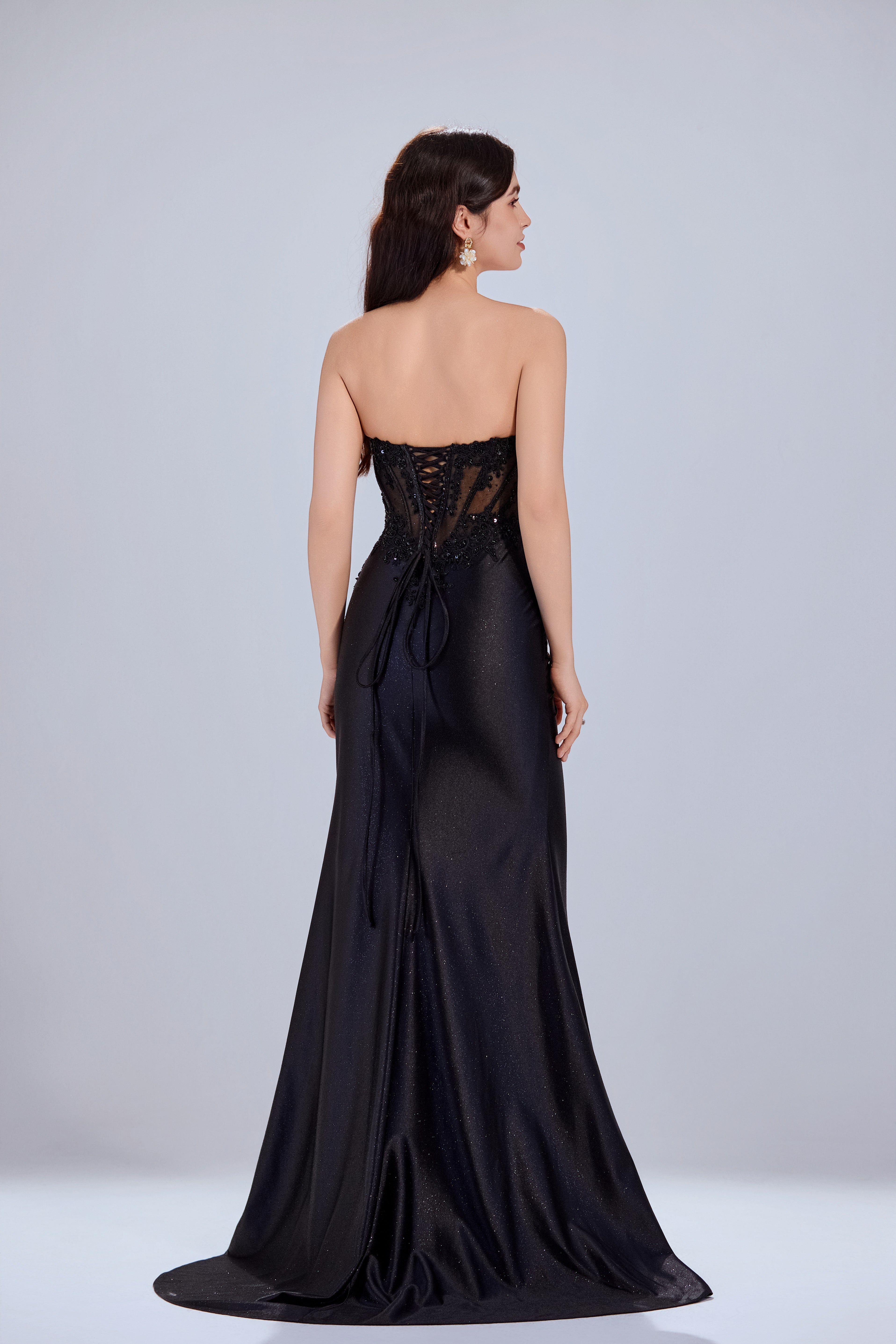 Sweetheart Neckline Lace and Draped Satin Prom Dress-TFB5032
