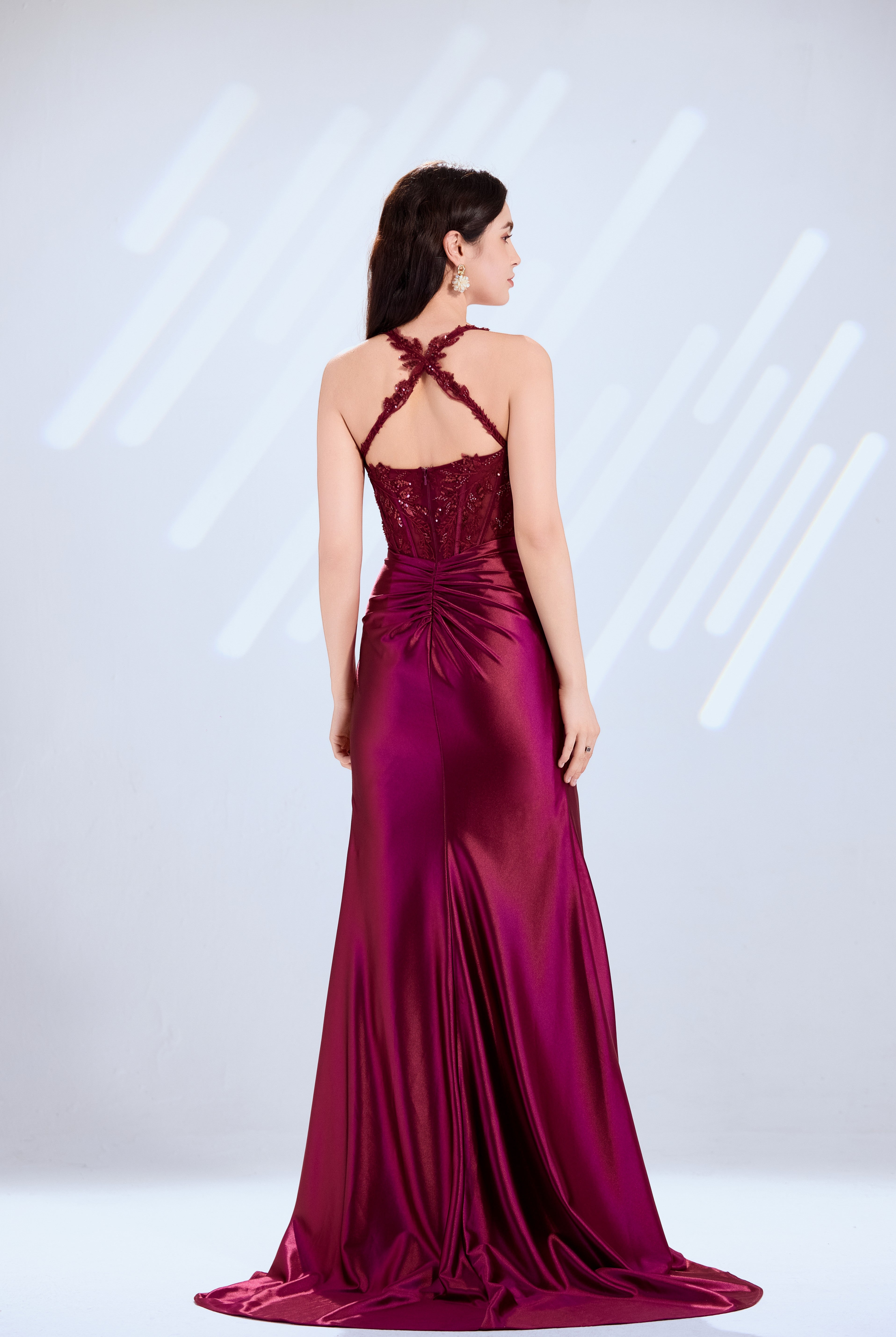 Exquisite Beaded Lace Corset Satin Slit Mermaid Gown TFB 6022 | blissfulprom