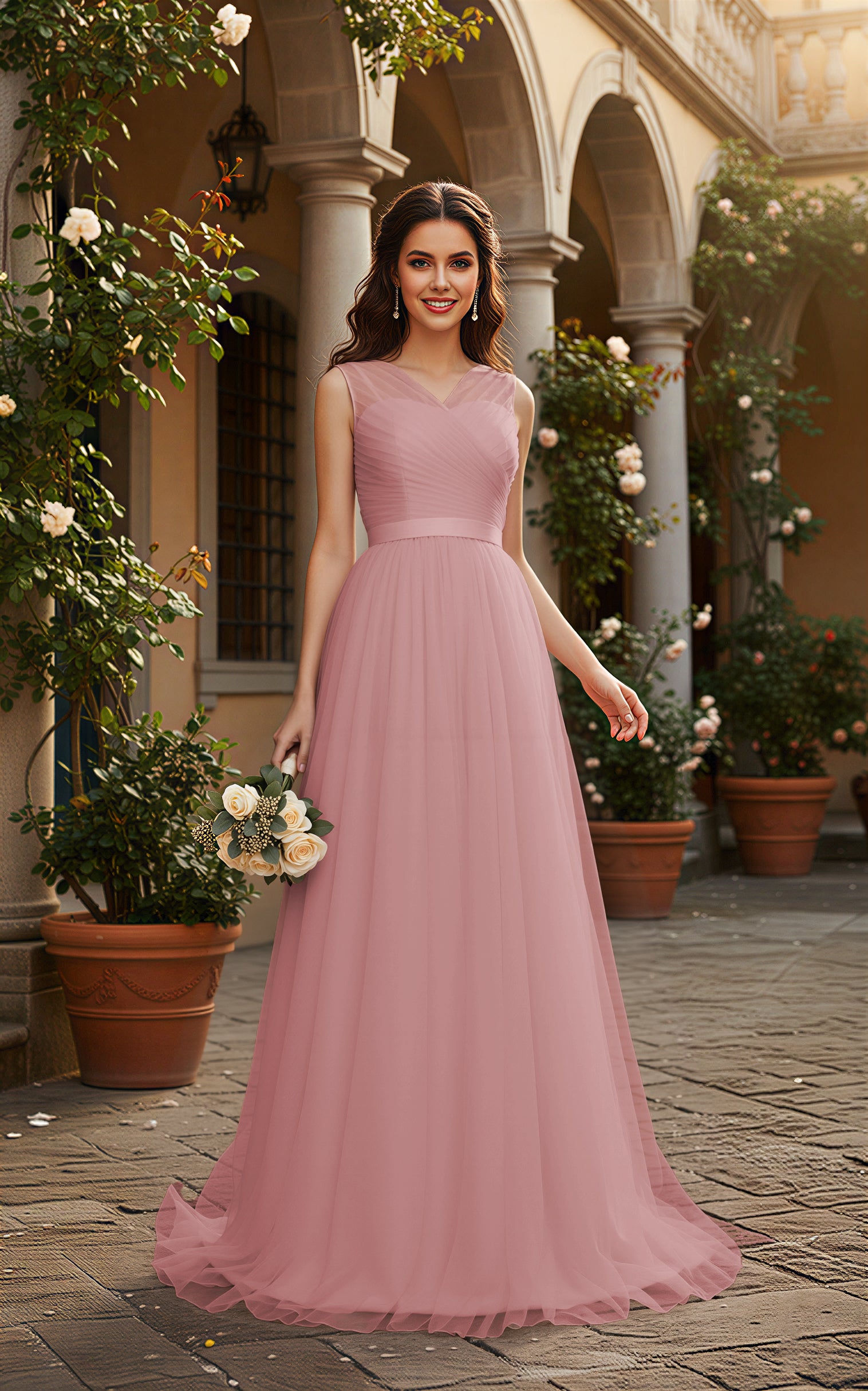 Elegant Bridesmaid Dress - Cap Sleeve Formal Gown TFB8069