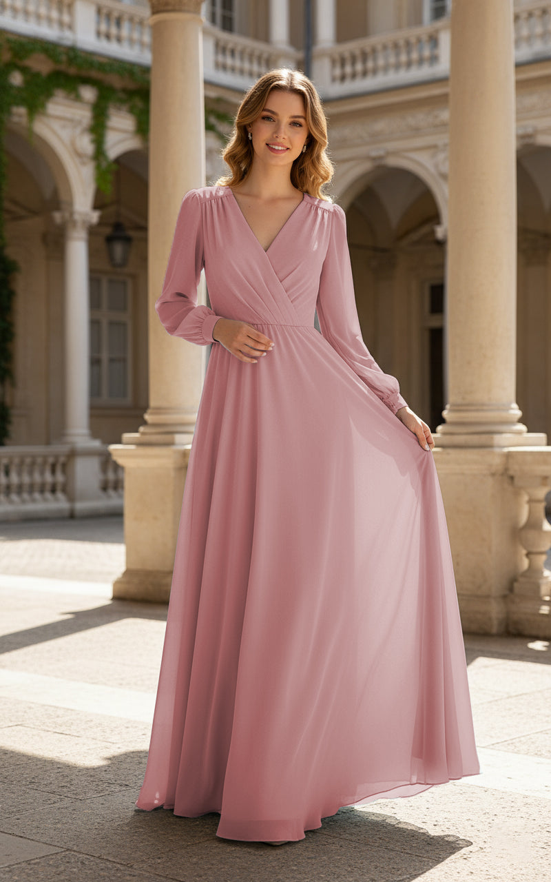 Romantic Bridesmaid Gown - Ruffled Sleeve Design TFB8068