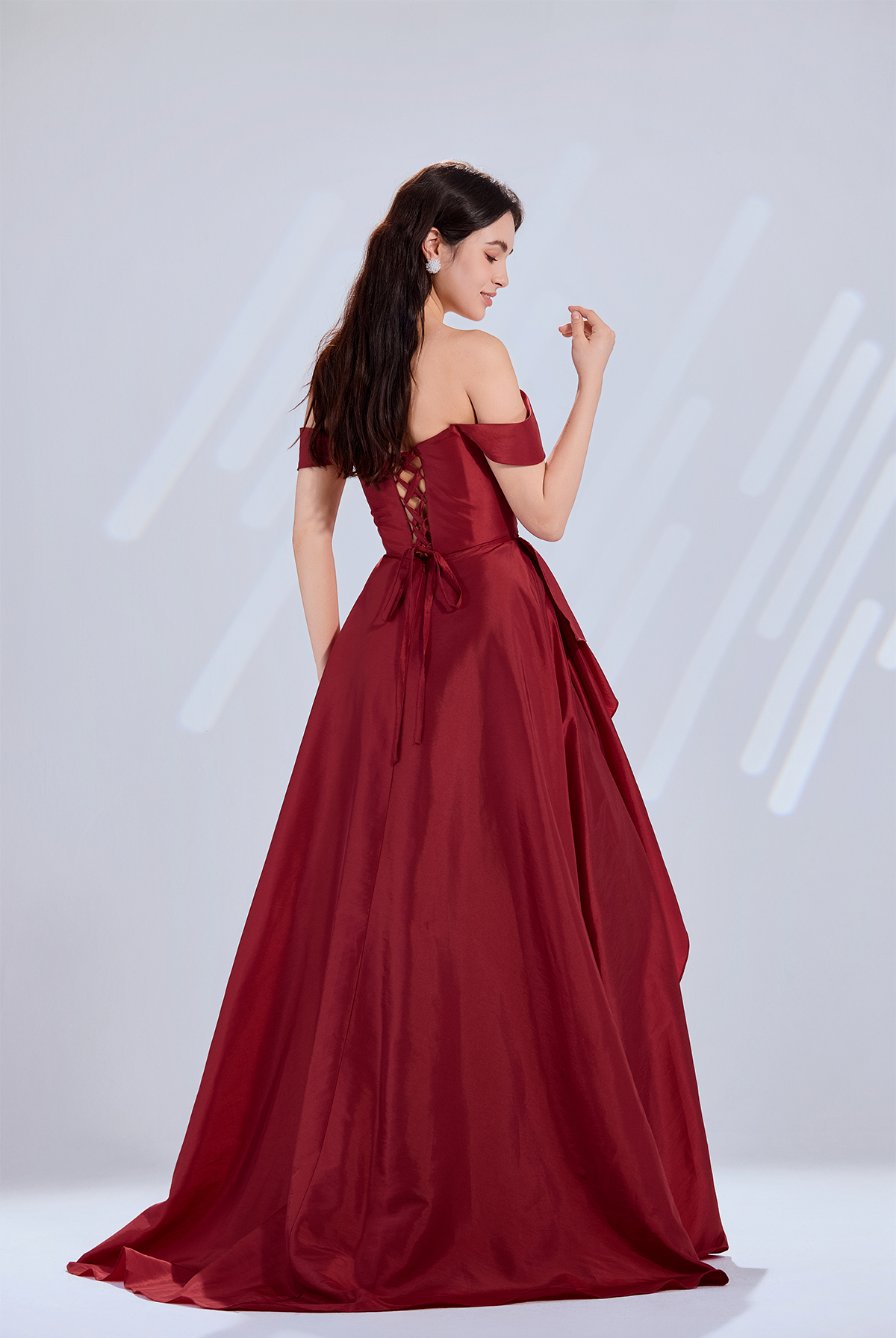 Elegant Ruffle Satin Off-Shoulder A-Line Prom Gown TFB 6008 | blissfulprom