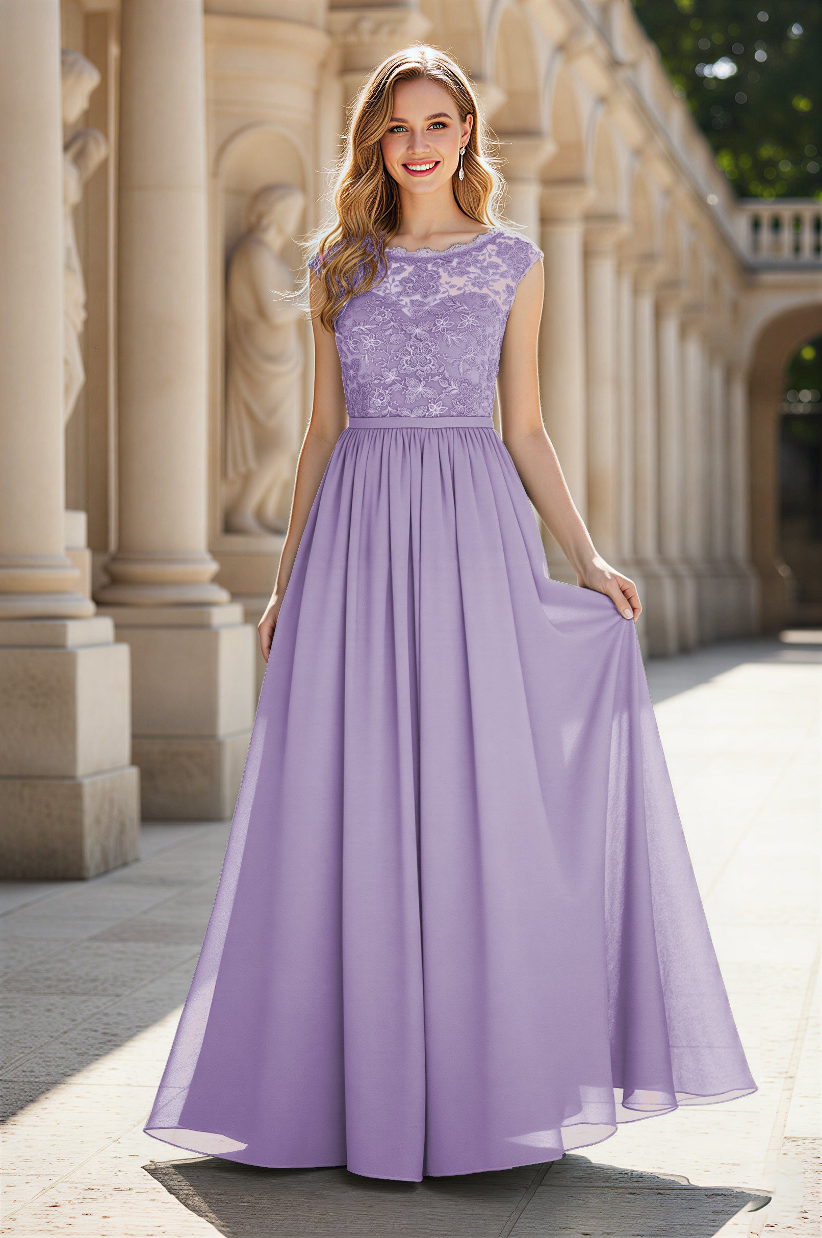 Elegant & Simple Bridesmaid Dress - Round Neck A-Line TFB8072