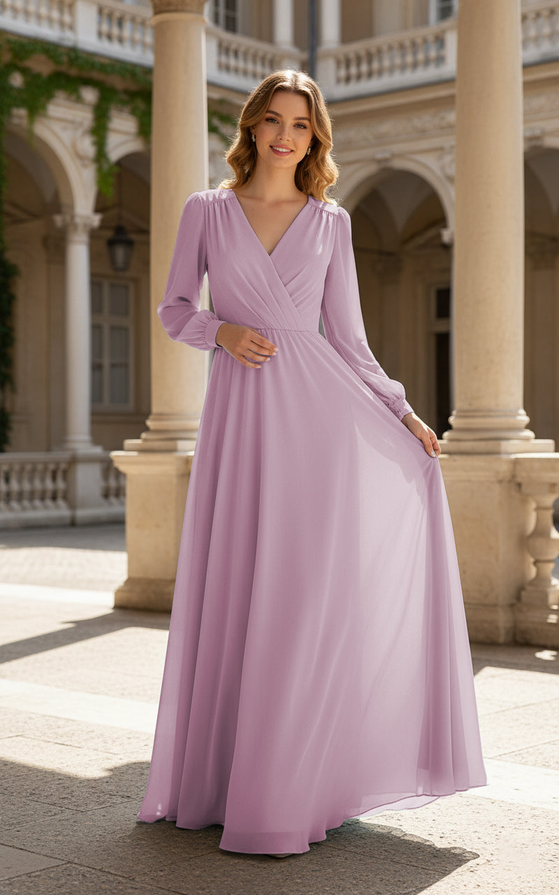 Romantic Bridesmaid Gown - Ruffled Sleeve Design TFB8068