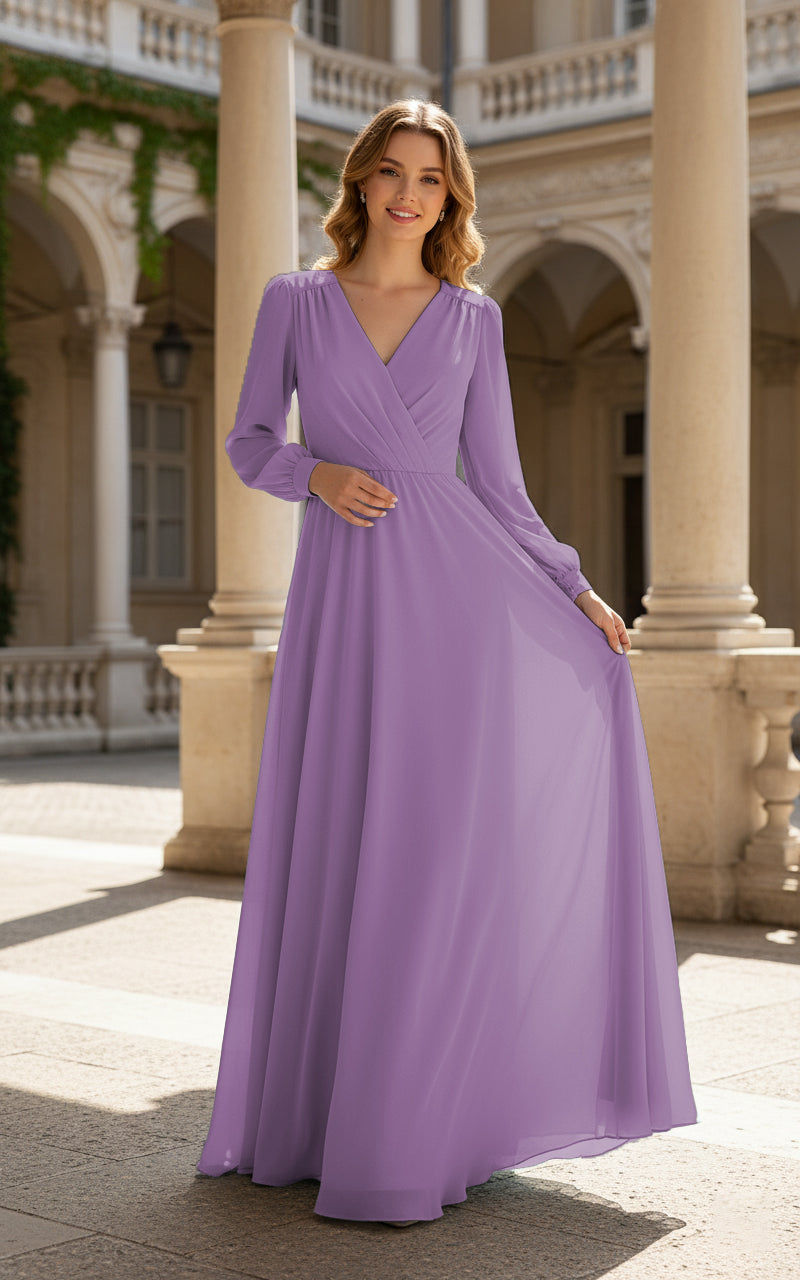 Romantic Bridesmaid Gown - Ruffled Sleeve Design TFB8068
