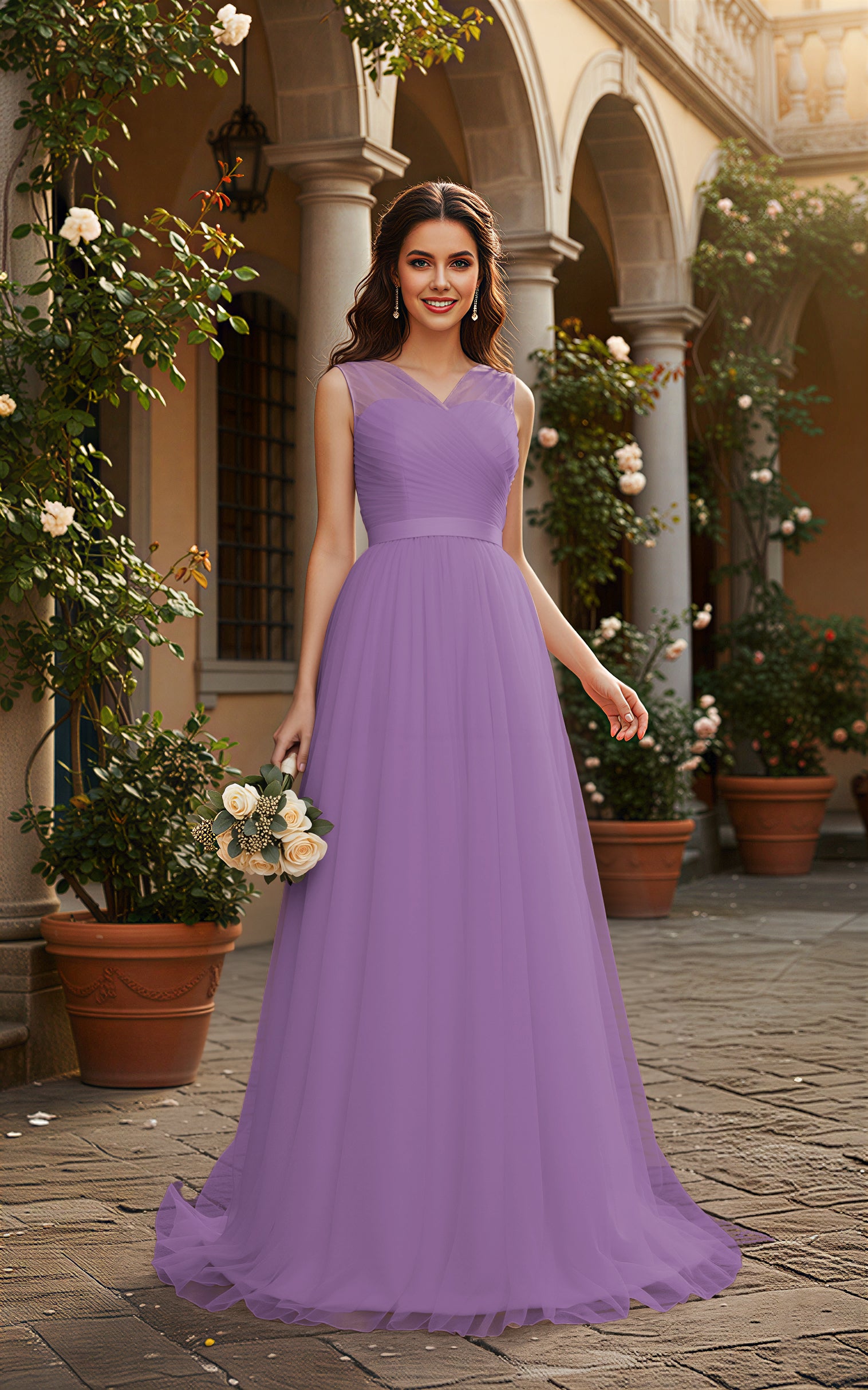 Elegant Bridesmaid Dress - Cap Sleeve Formal Gown TFB8069