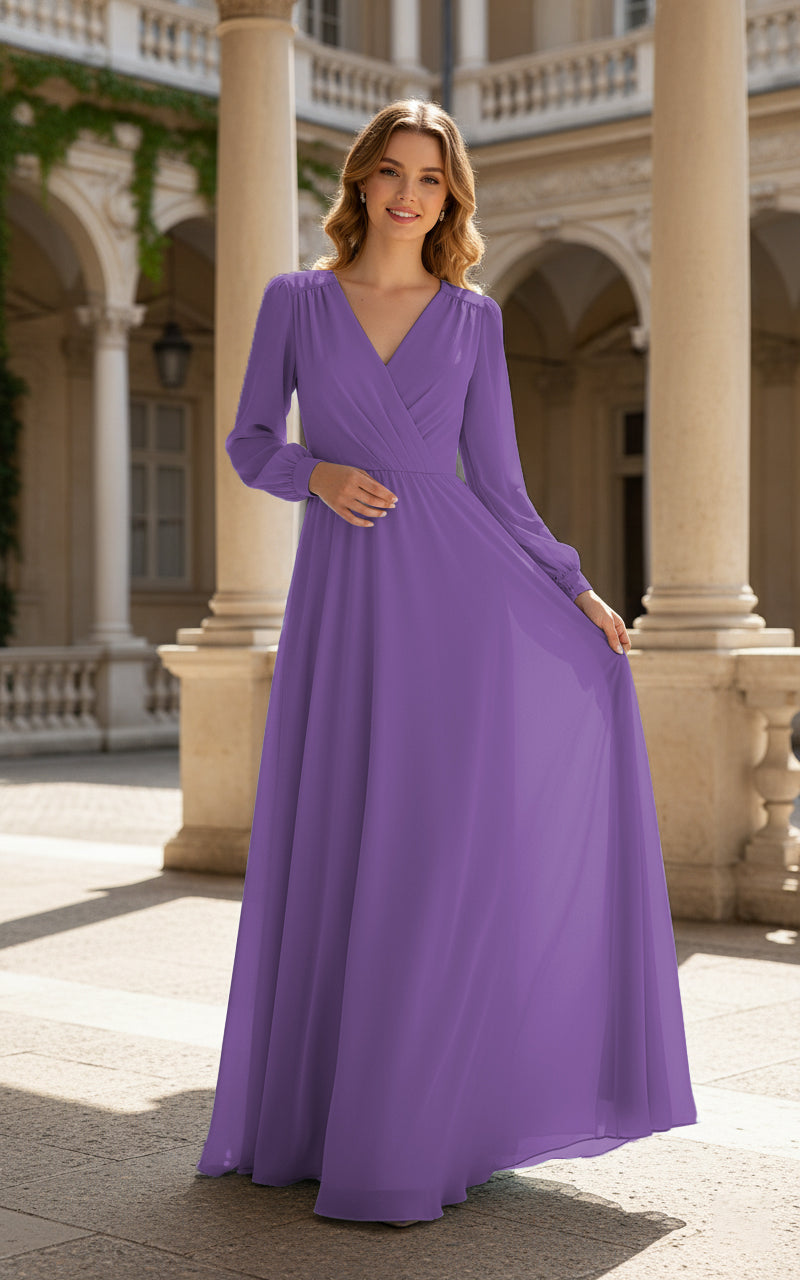 Romantic Bridesmaid Gown - Ruffled Sleeve Design TFB8068