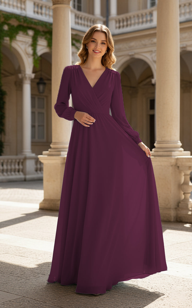 Romantic Bridesmaid Gown - Ruffled Sleeve Design TFB8068