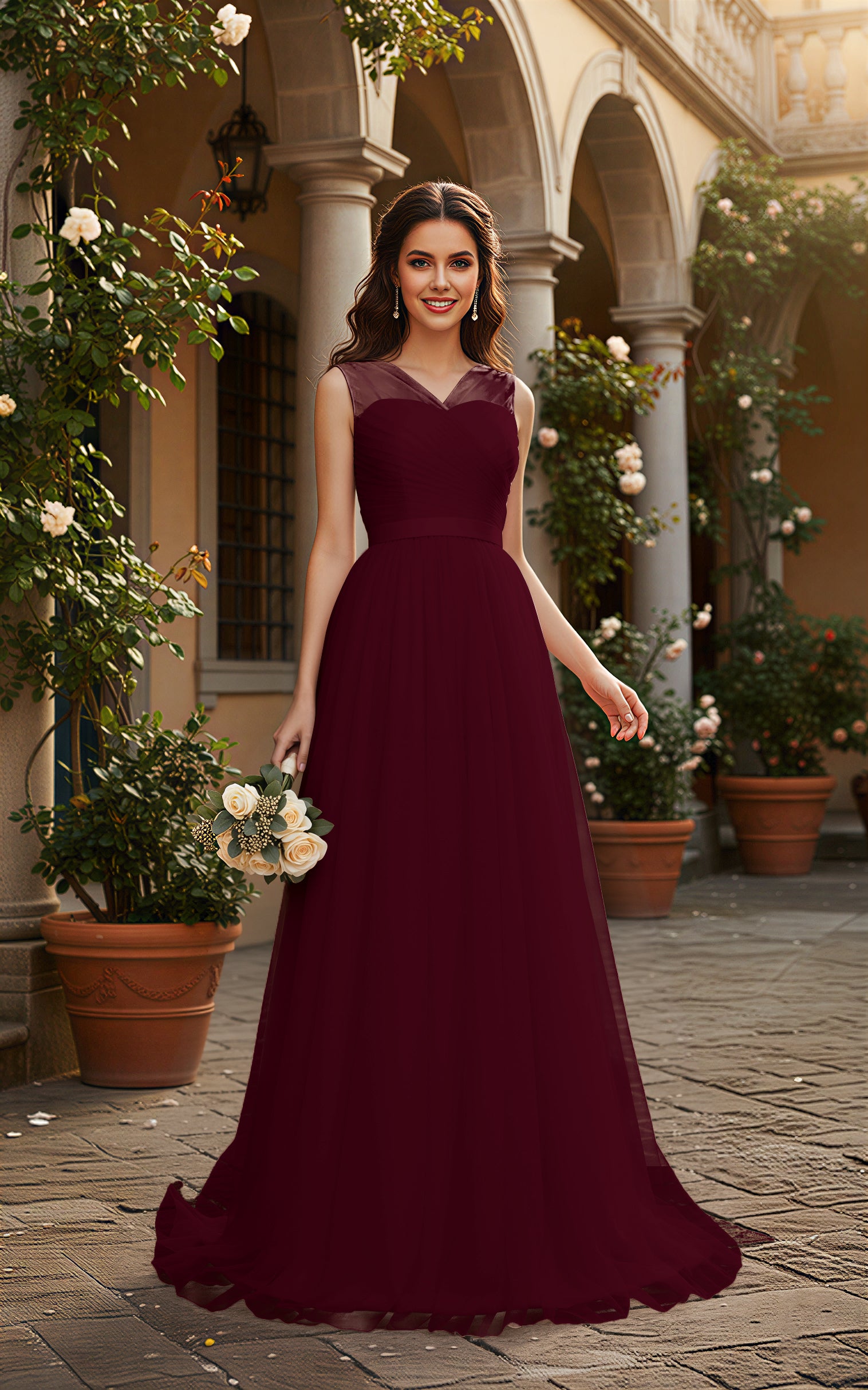 Elegant Bridesmaid Dress - Cap Sleeve Formal Gown TFB8069