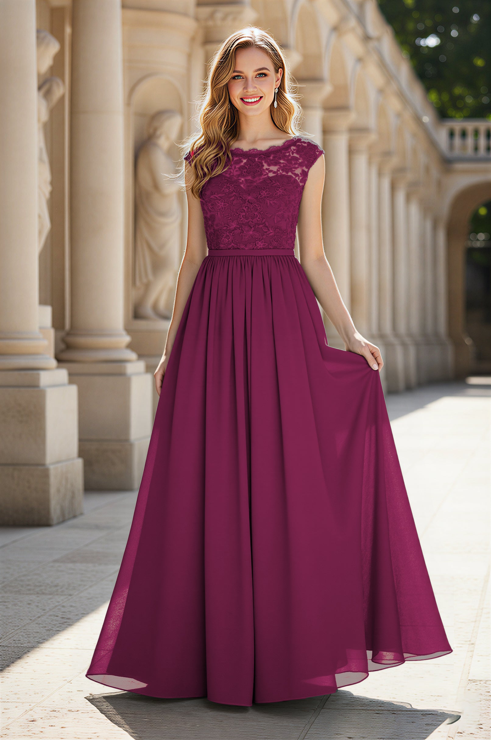 Elegant & Simple Bridesmaid Dress - Round Neck A-Line TFB8072
