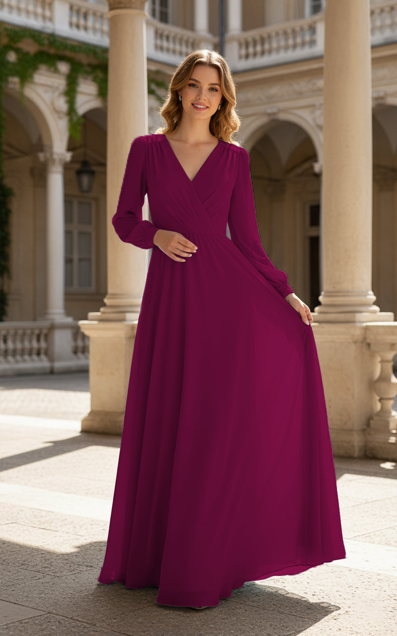 Romantic Bridesmaid Gown - Ruffled Sleeve Design TFB8068