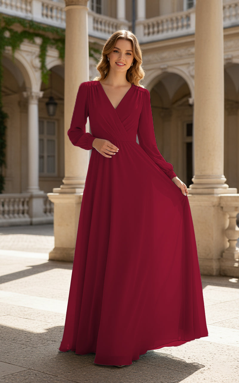 Romantic Bridesmaid Gown - Ruffled Sleeve Design TFB8068