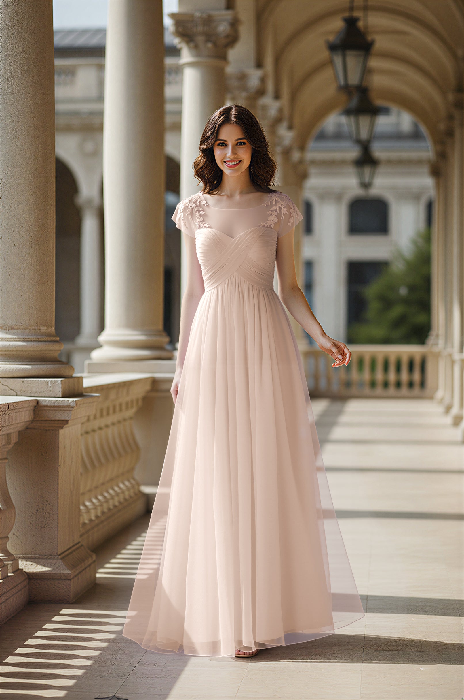 Modern Cut Bridesmaid Dress - Unique Sleeve Detail TFB8070