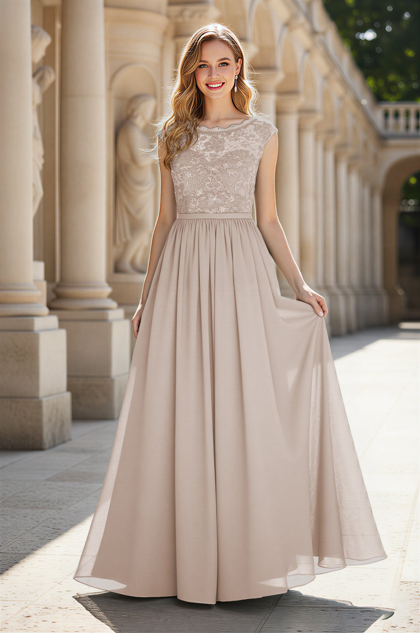 Elegant & Simple Bridesmaid Dress - Round Neck A-Line TFB8072
