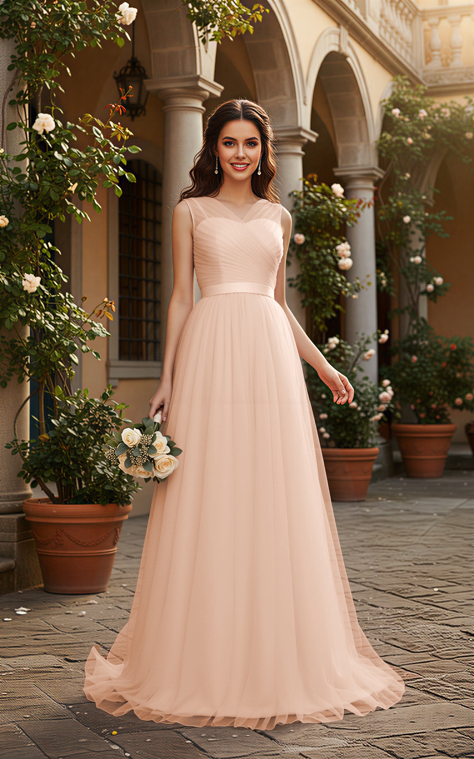 Elegant Bridesmaid Dress - Cap Sleeve Formal Gown TFB8069