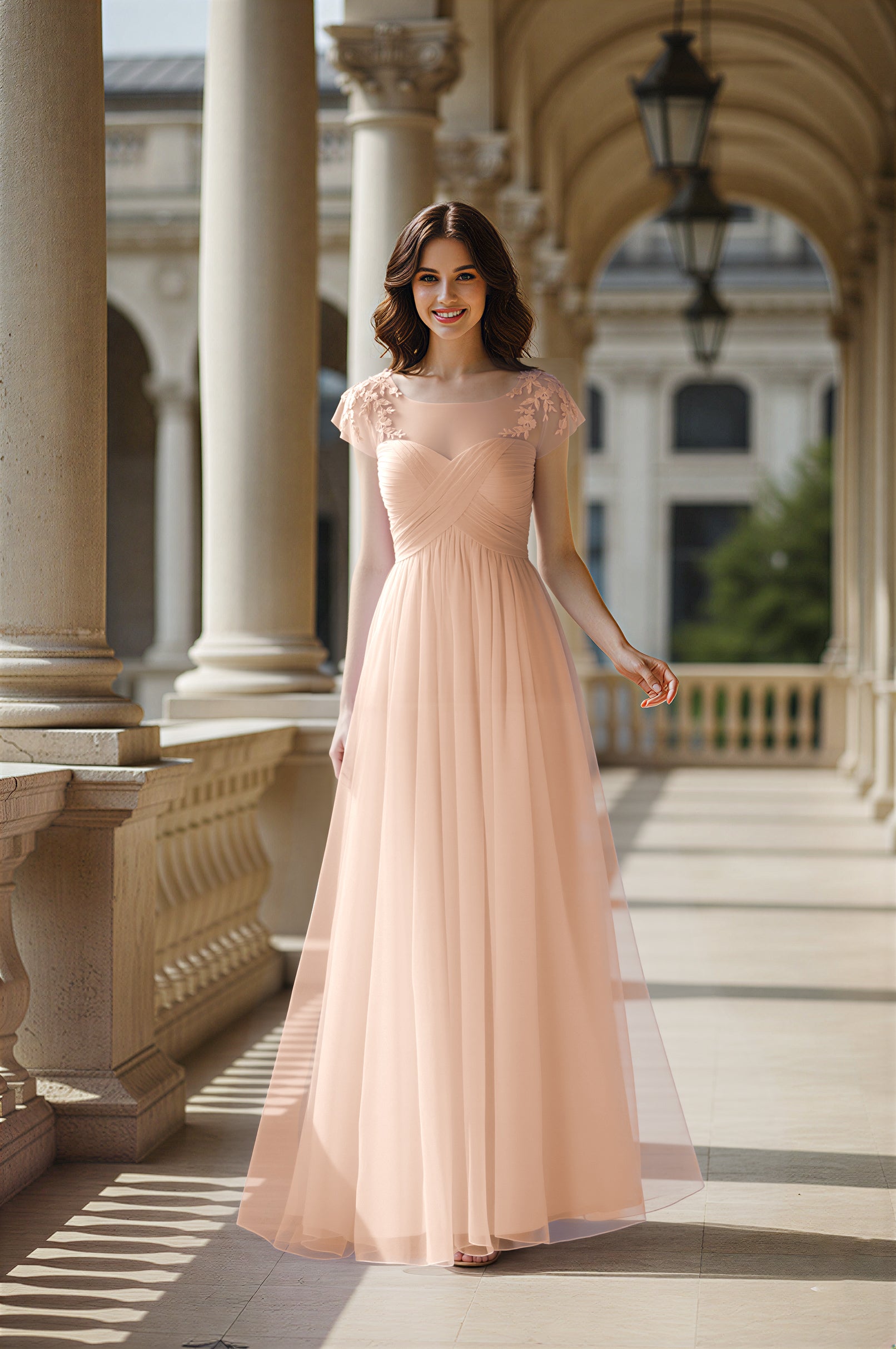 Modern Cut Bridesmaid Dress - Unique Sleeve Detail TFB8070