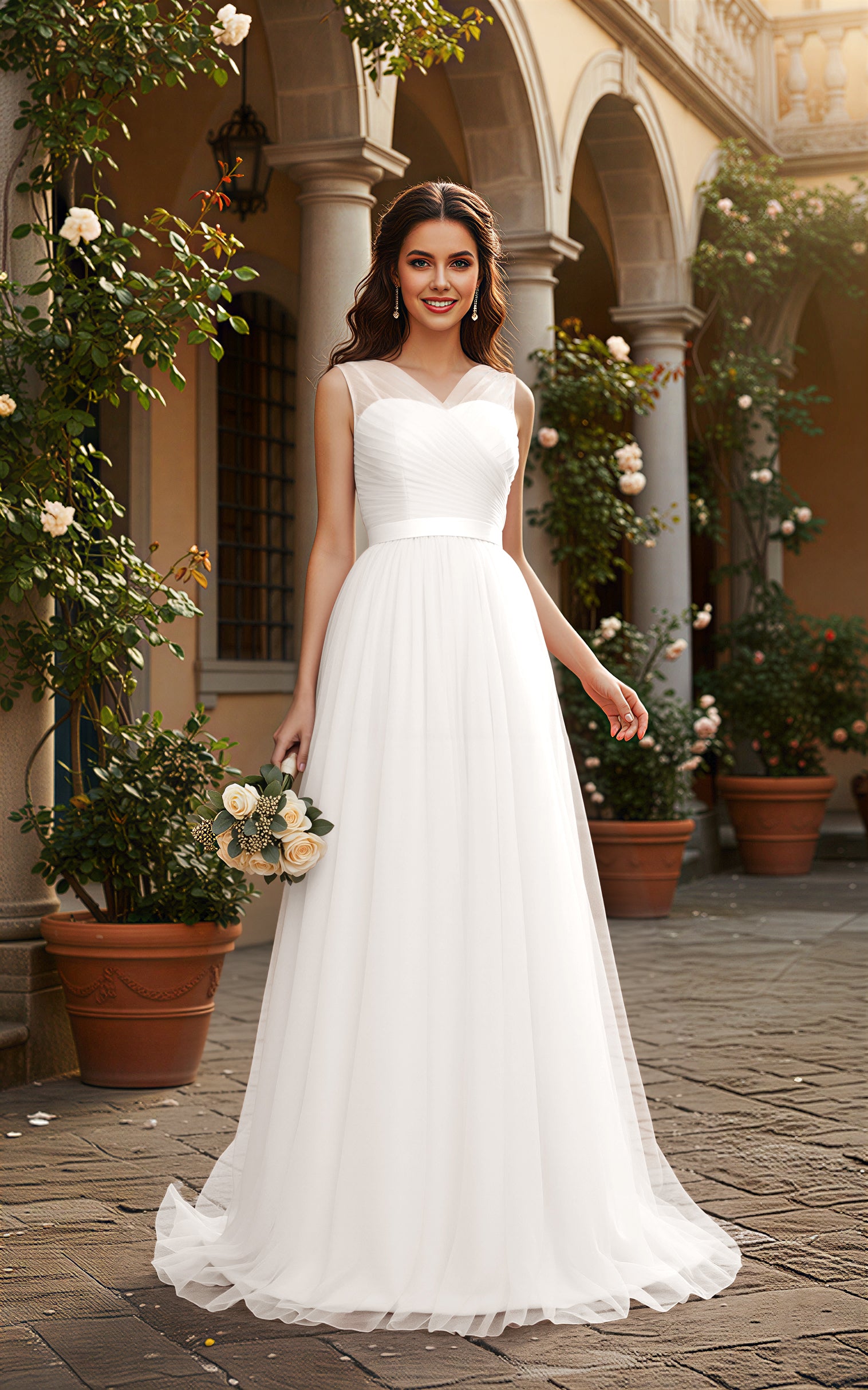 Elegant Bridesmaid Dress - Cap Sleeve Formal Gown TFB8069