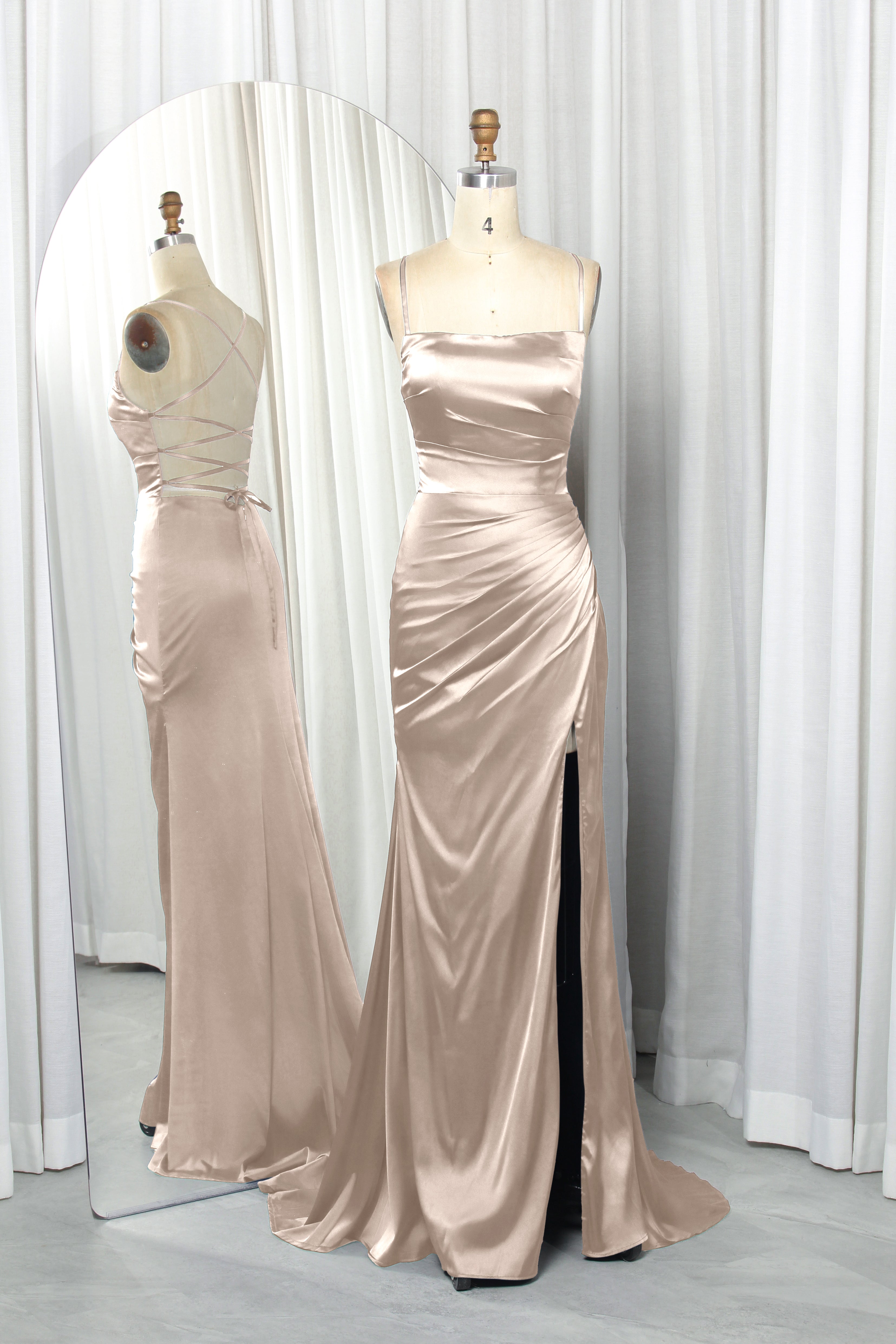 square-neck satin prom