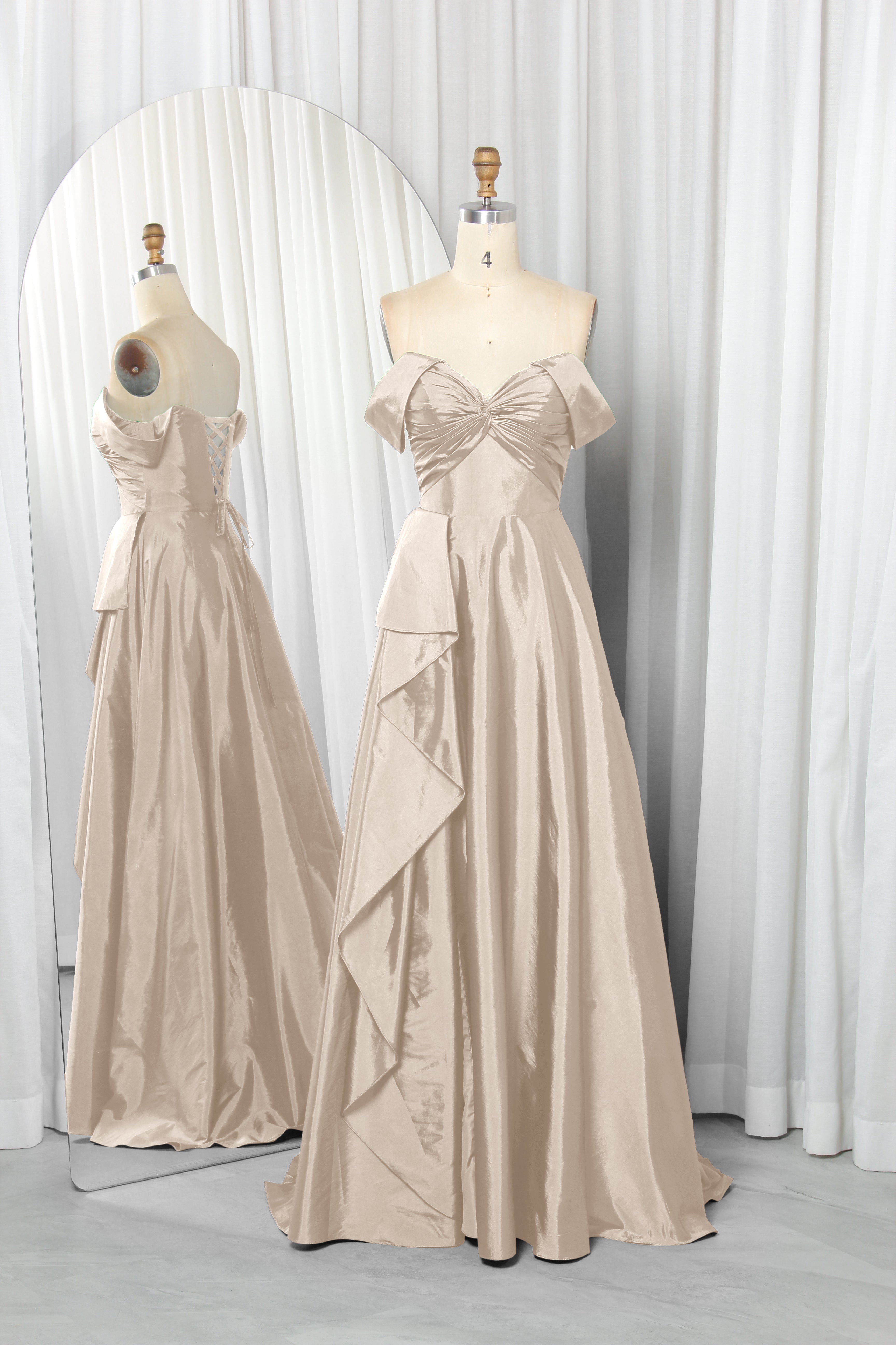 off-the-shoulder A-line prom dress