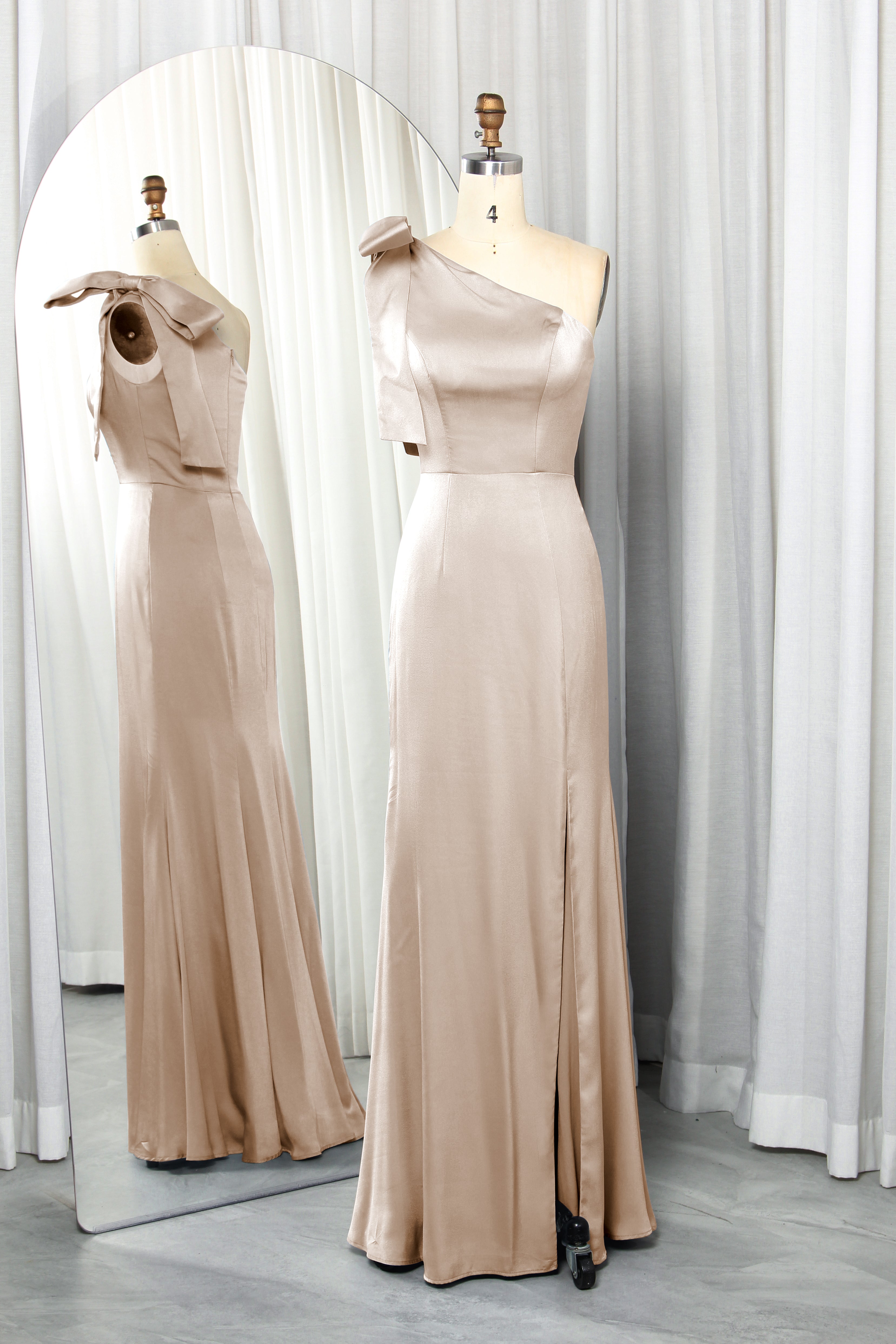one-shoulder satin dress