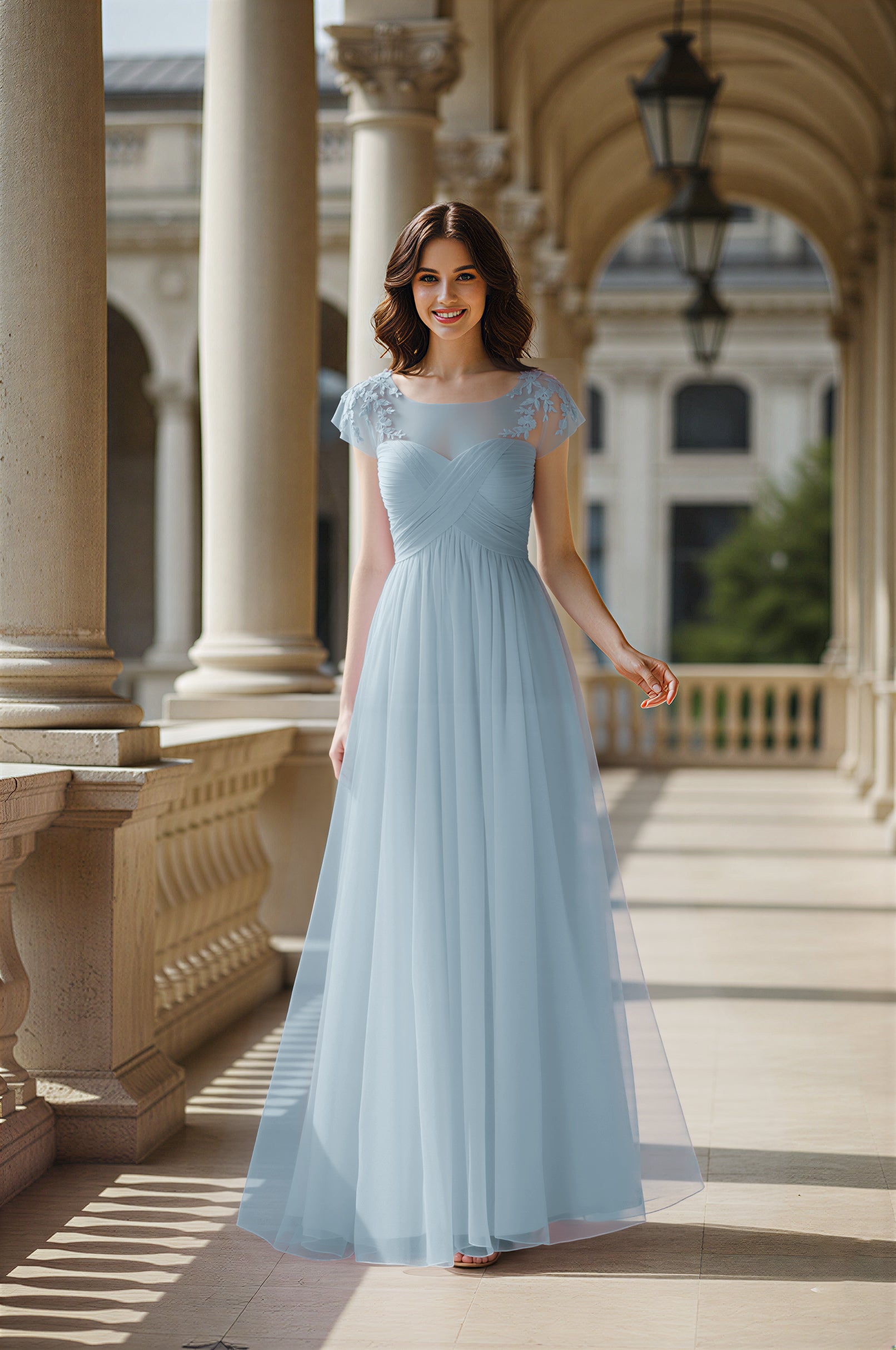 Modern Cut Bridesmaid Dress - Unique Sleeve Detail TFB8070