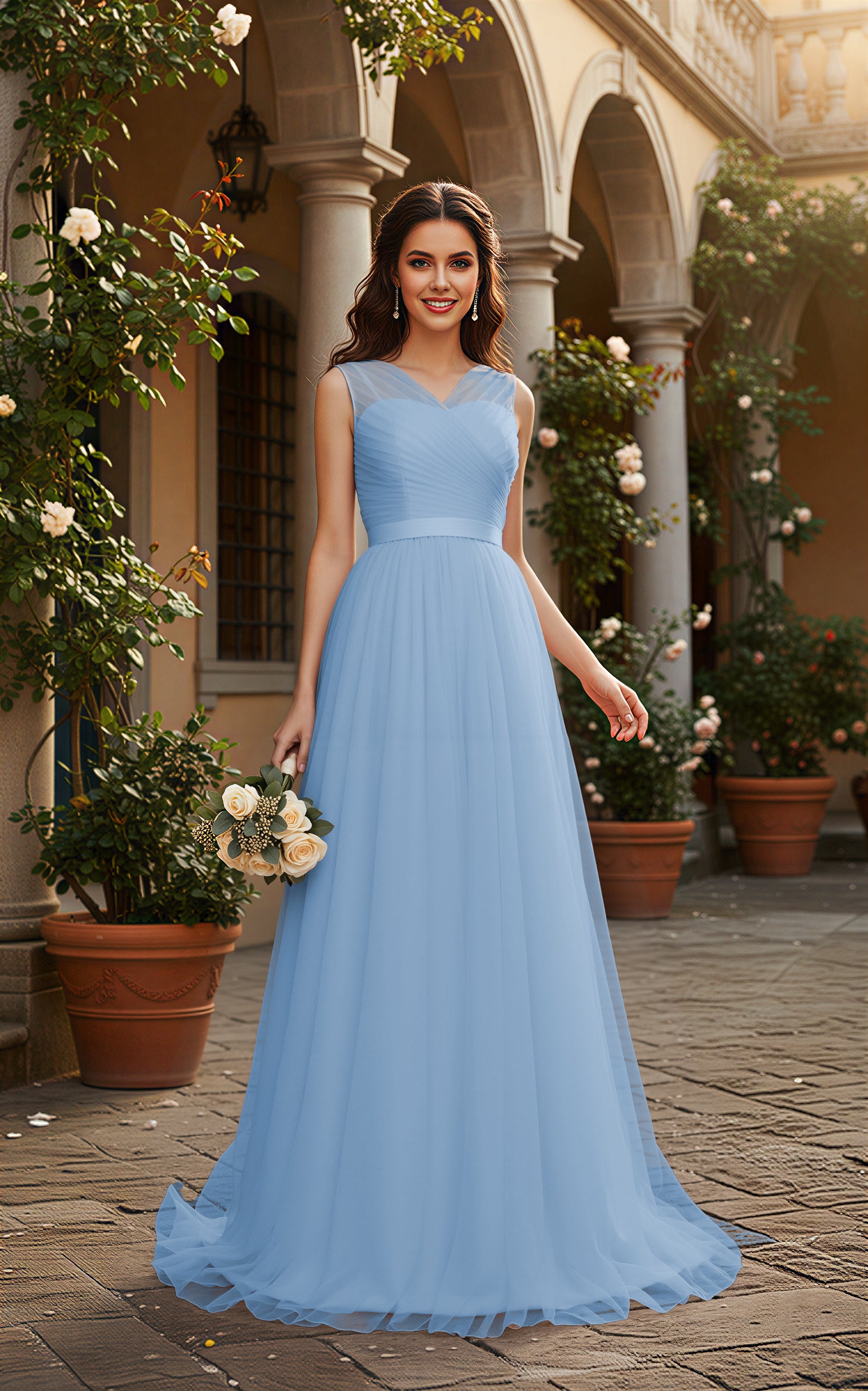 Elegant Bridesmaid Dress - Cap Sleeve Formal Gown TFB8069