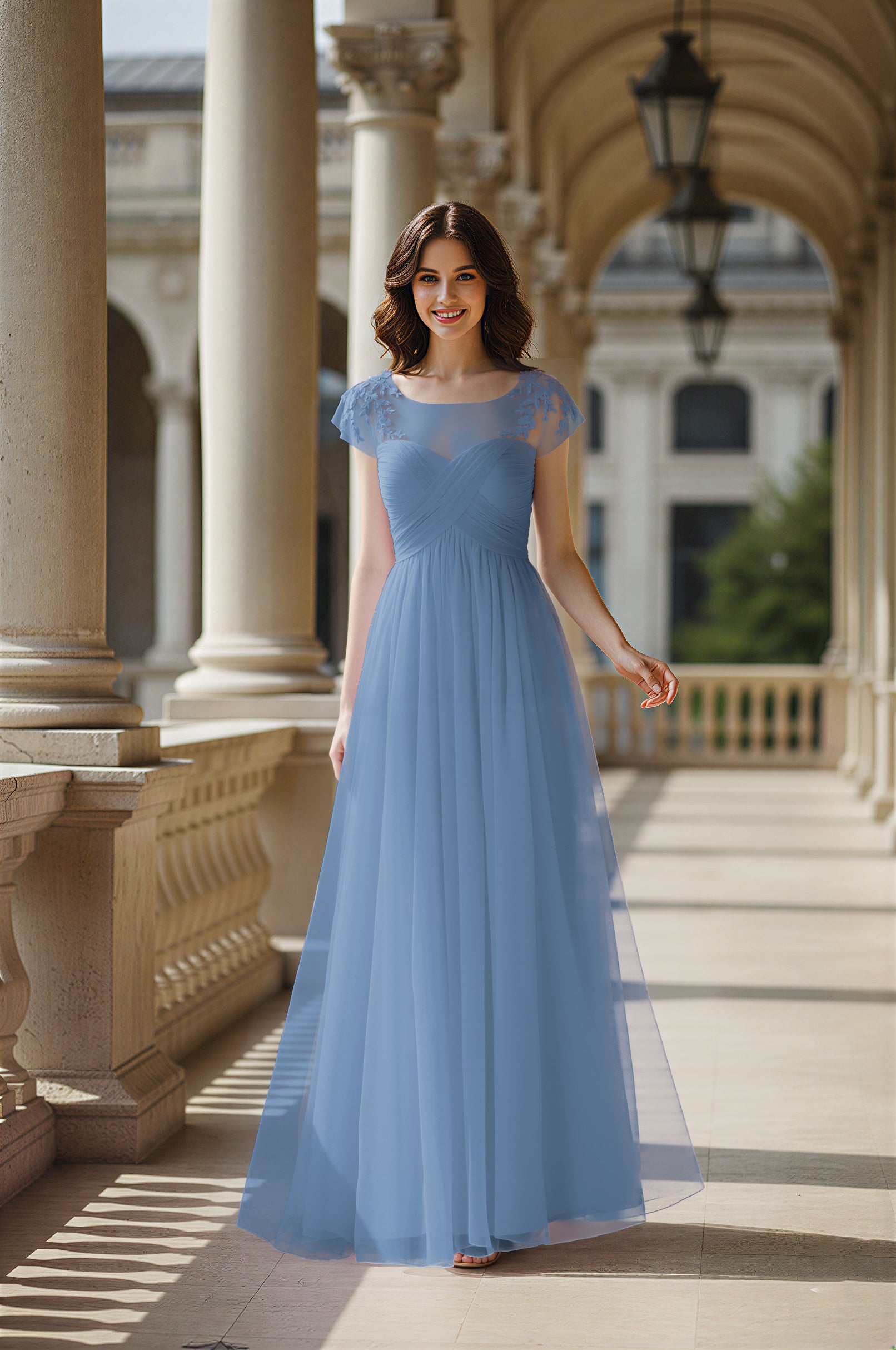 Modern Cut Bridesmaid Dress - Unique Sleeve Detail TFB8070