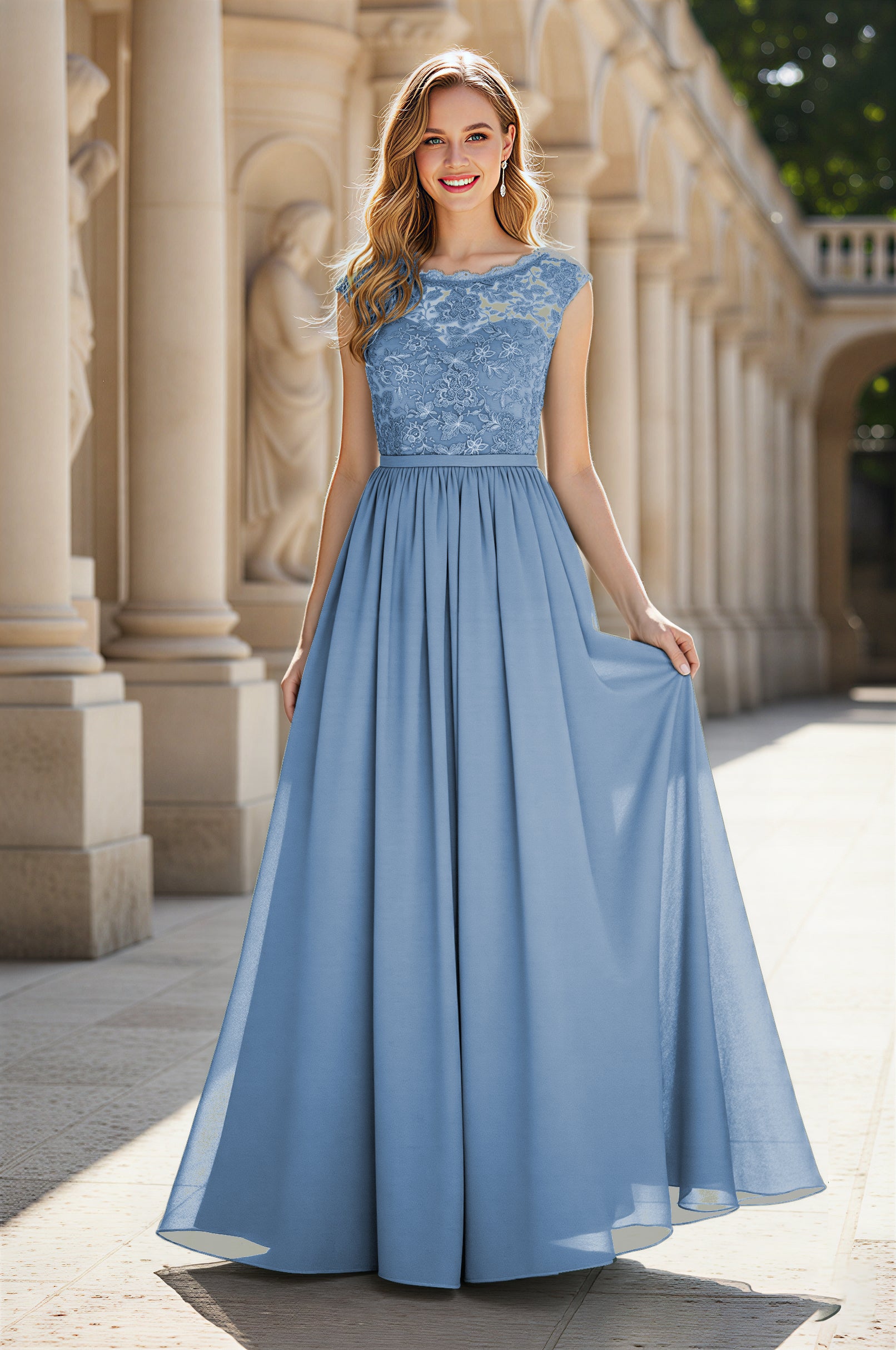 Elegant & Simple Bridesmaid Dress - Round Neck A-Line TFB8072
