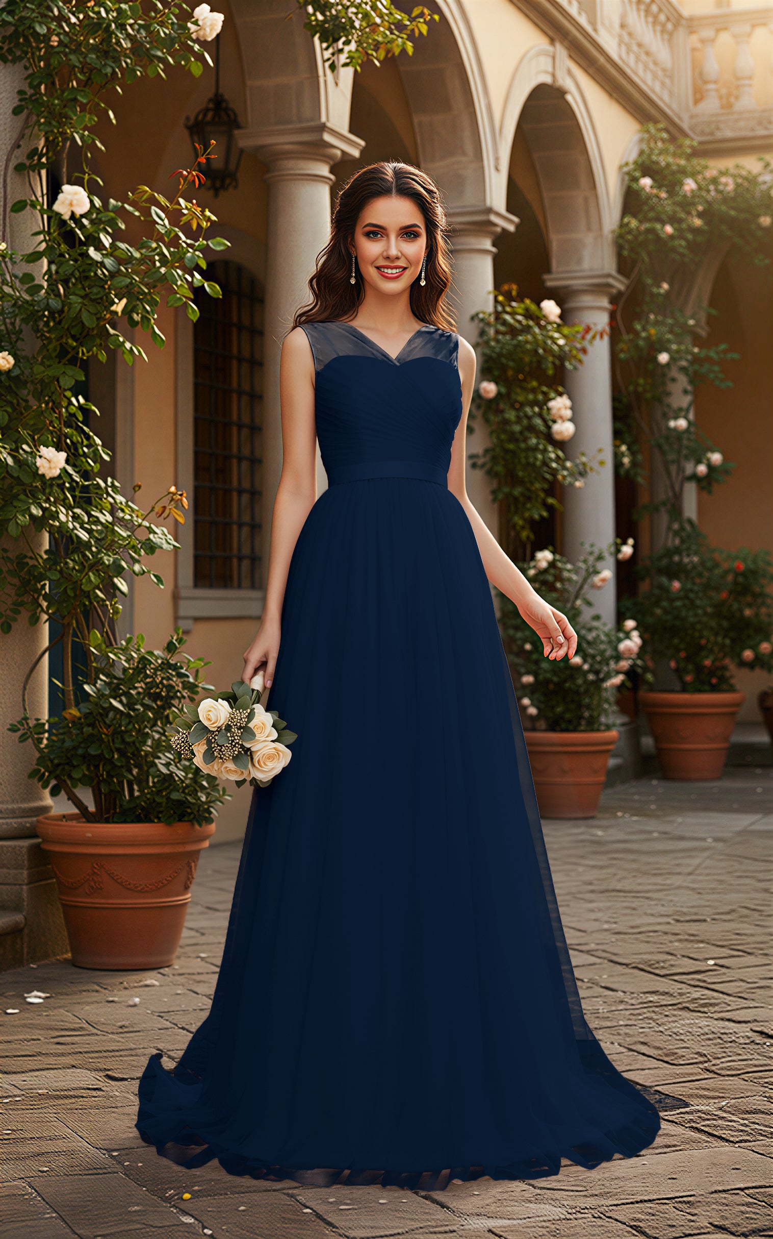 Elegant Bridesmaid Dress - Cap Sleeve Formal Gown TFB8069