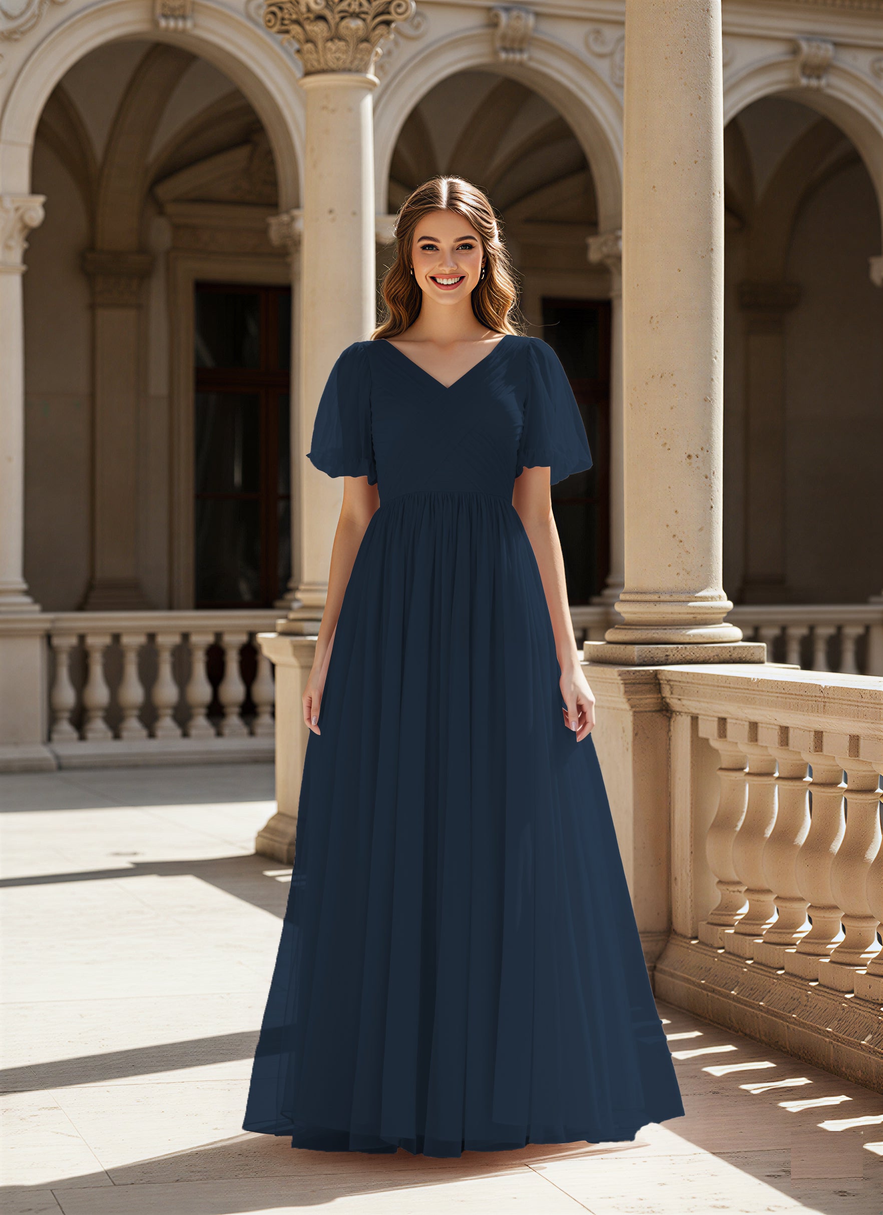 Graceful Bridesmaid Gown - Flutter Sleeve Design TFB8073