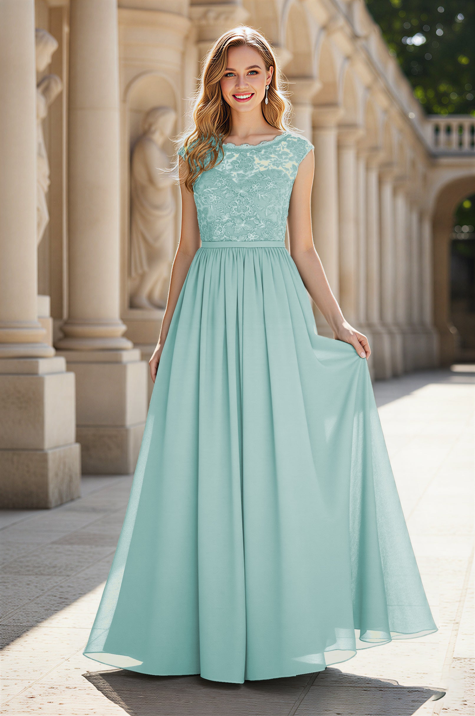 Elegant & Simple Bridesmaid Dress - Round Neck A-Line TFB8072