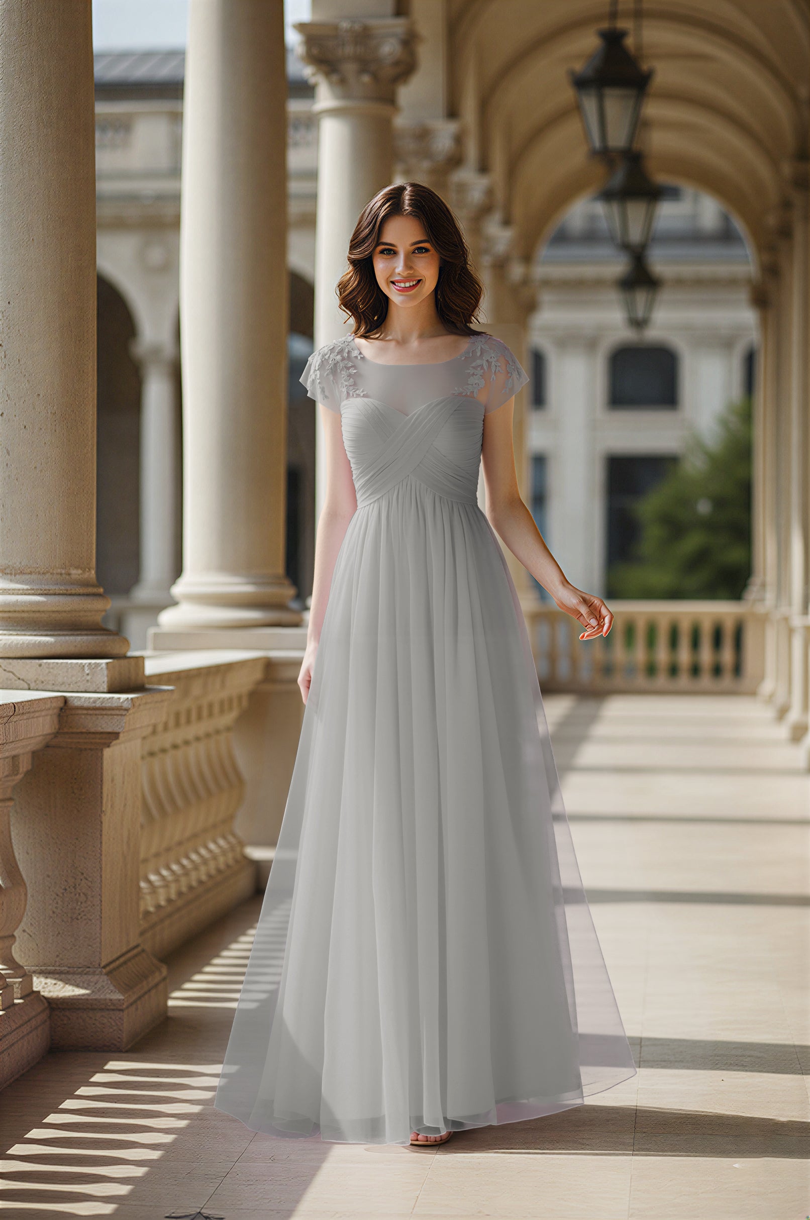 Modern Cut Bridesmaid Dress - Unique Sleeve Detail TFB8070