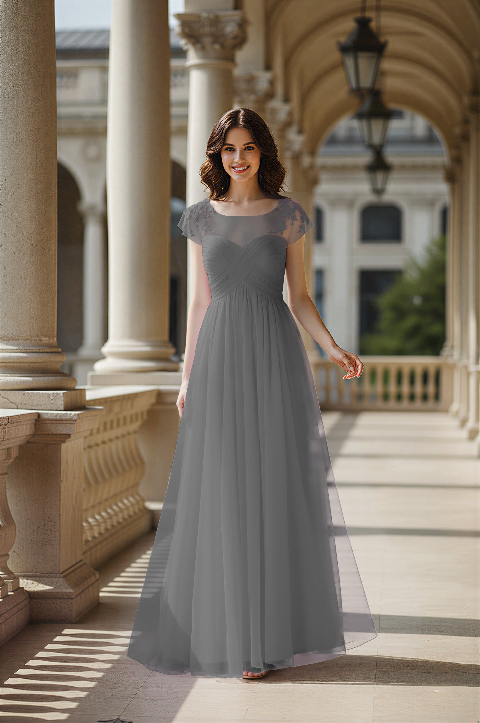 Modern Cut Bridesmaid Dress - Unique Sleeve Detail TFB8070