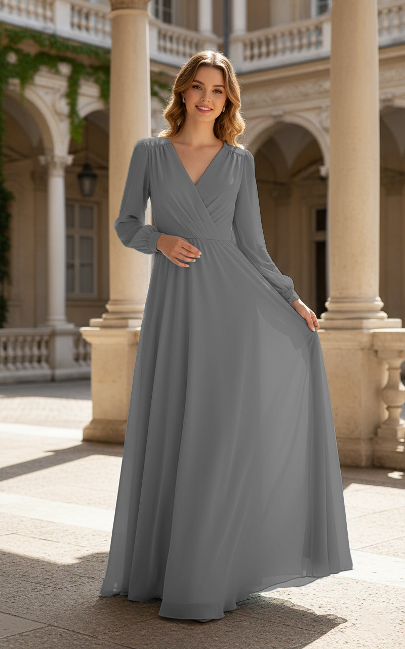 Romantic Bridesmaid Gown - Ruffled Sleeve Design TFB8068