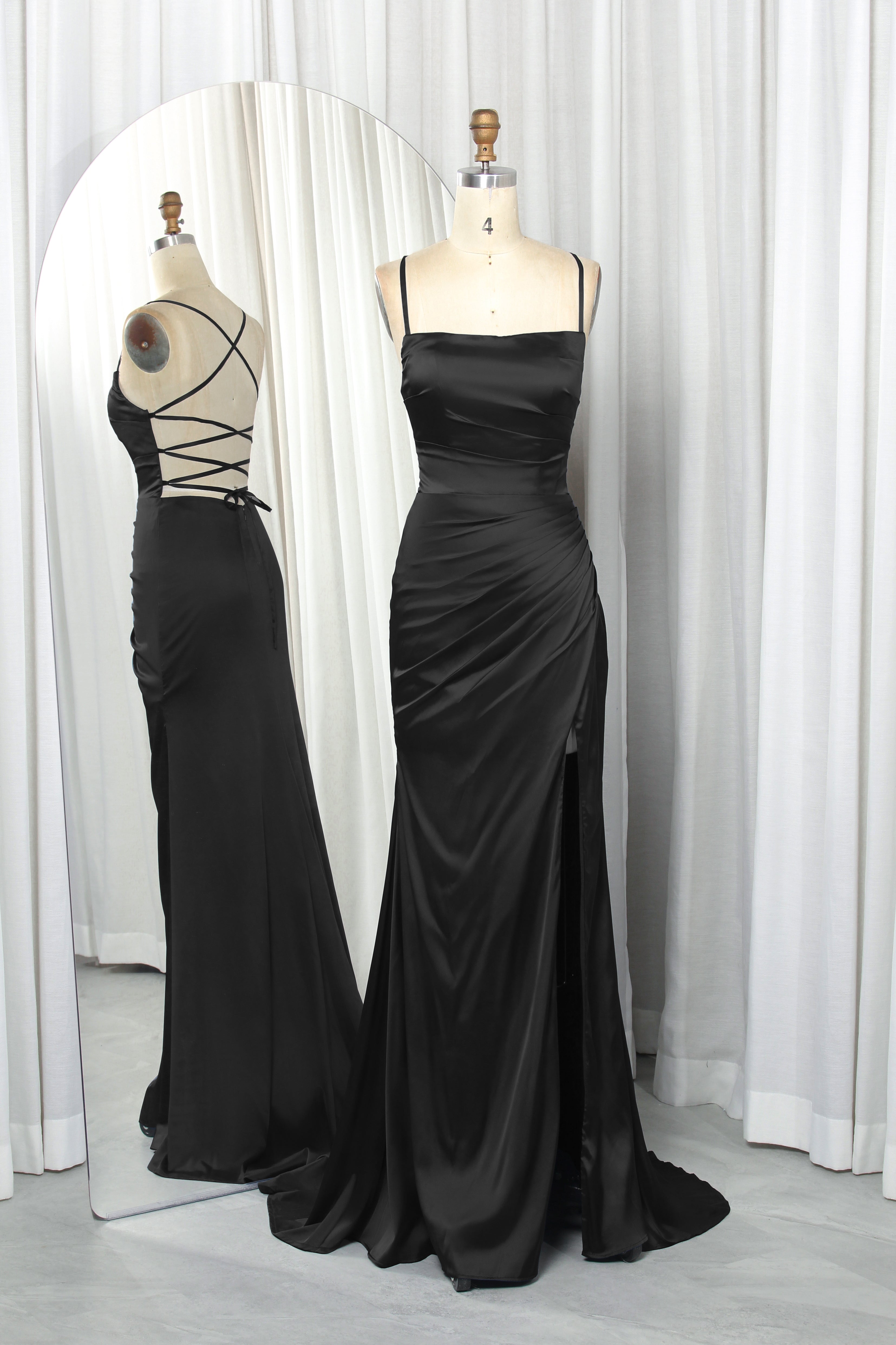square-neck satin prom