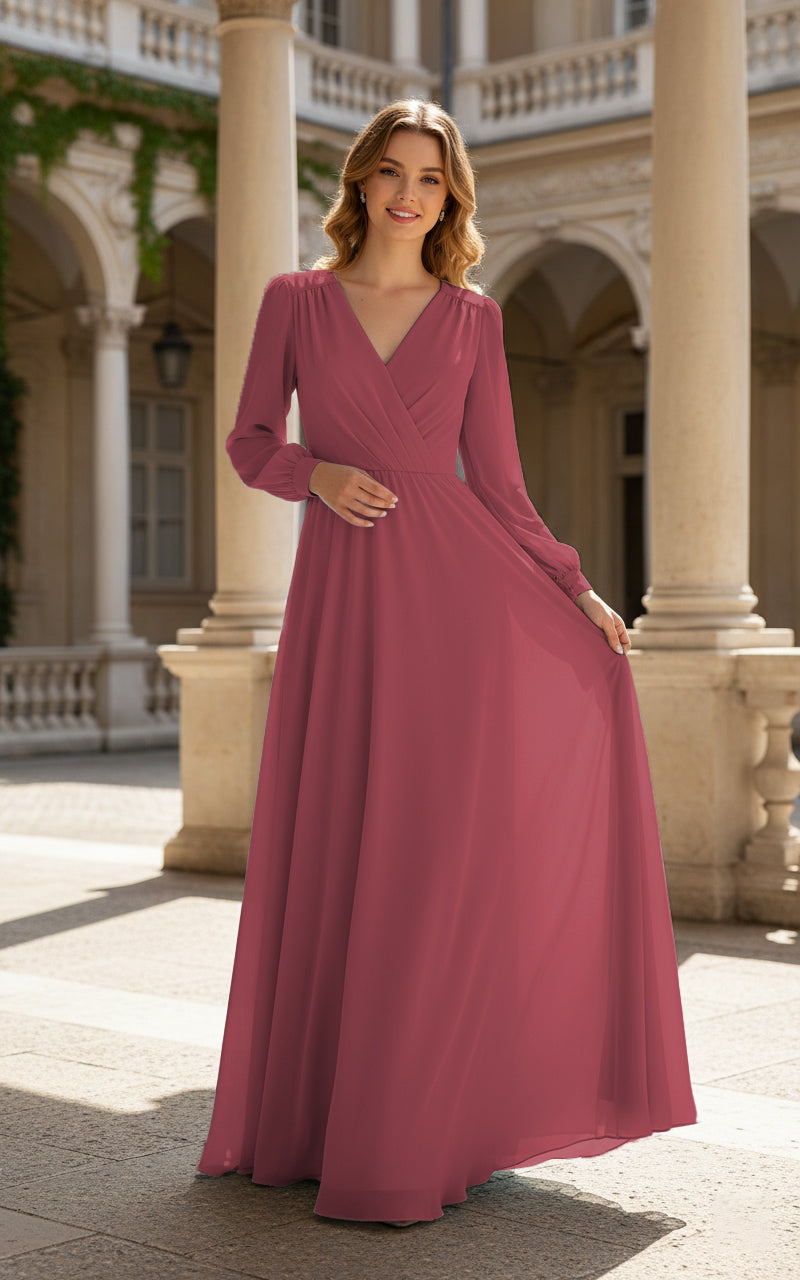 Romantic Bridesmaid Gown - Ruffled Sleeve Design TFB8068