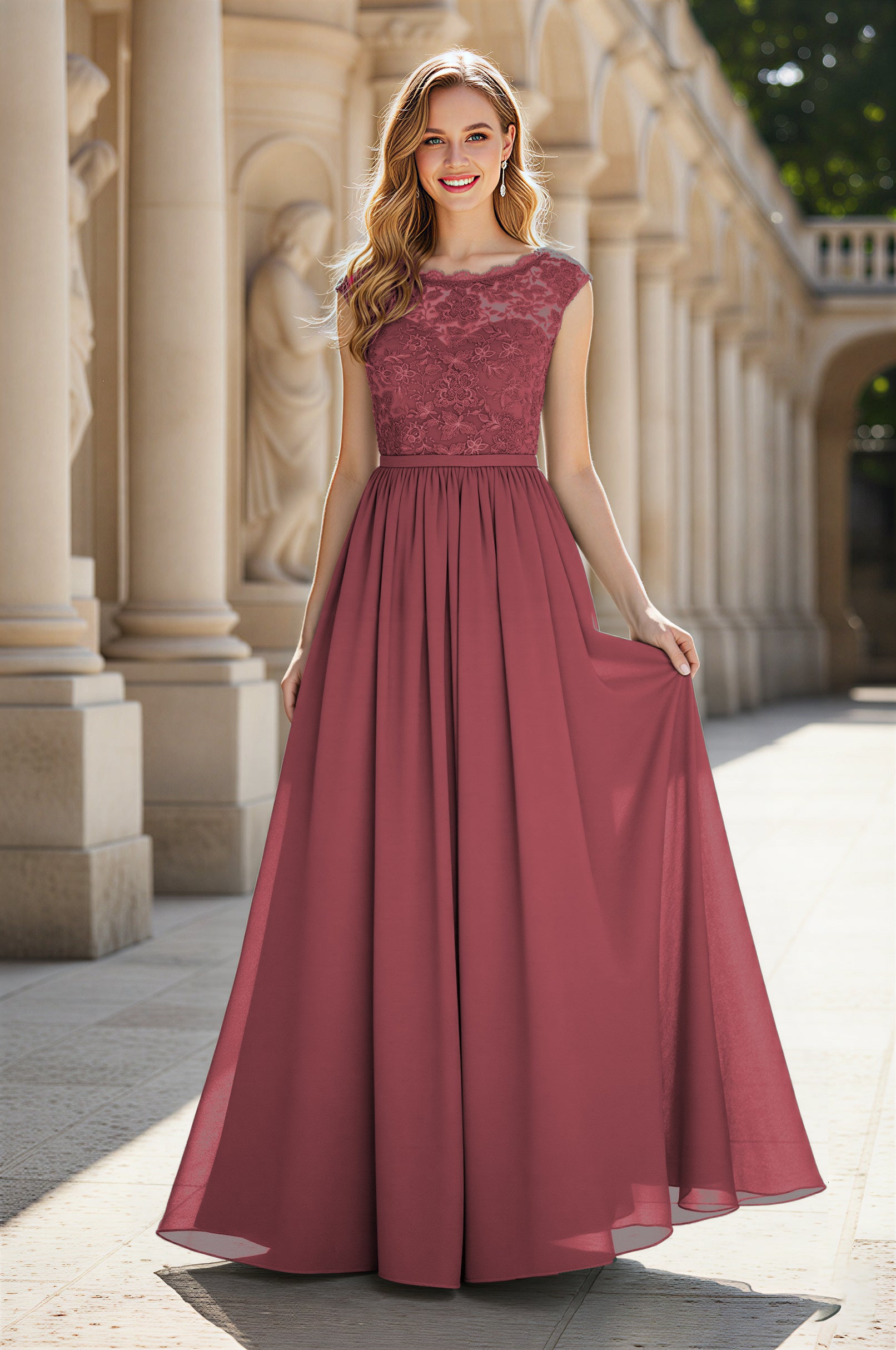 Elegant & Simple Bridesmaid Dress - Round Neck A-Line TFB8072