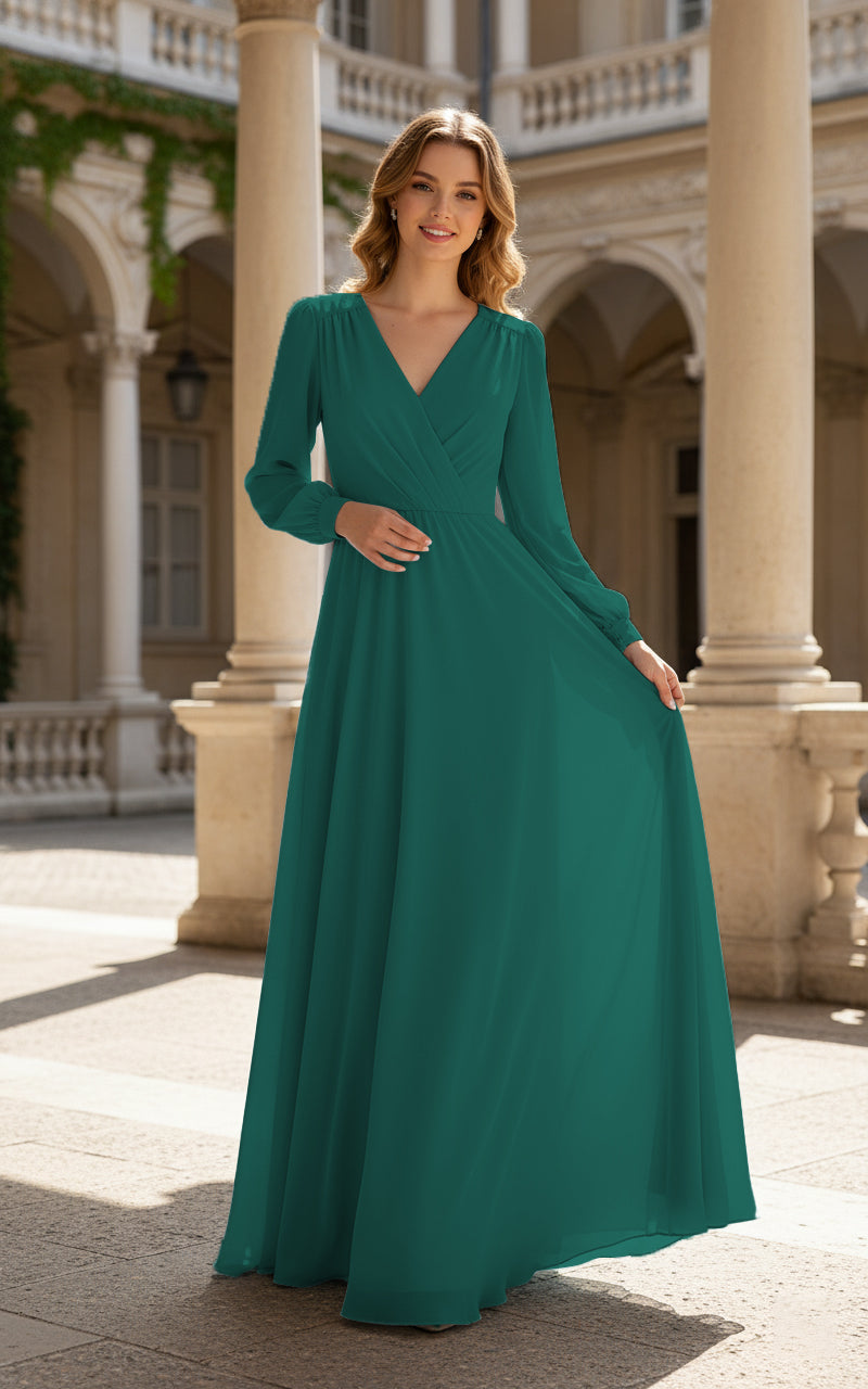 Romantic Bridesmaid Gown - Ruffled Sleeve Design TFB8068