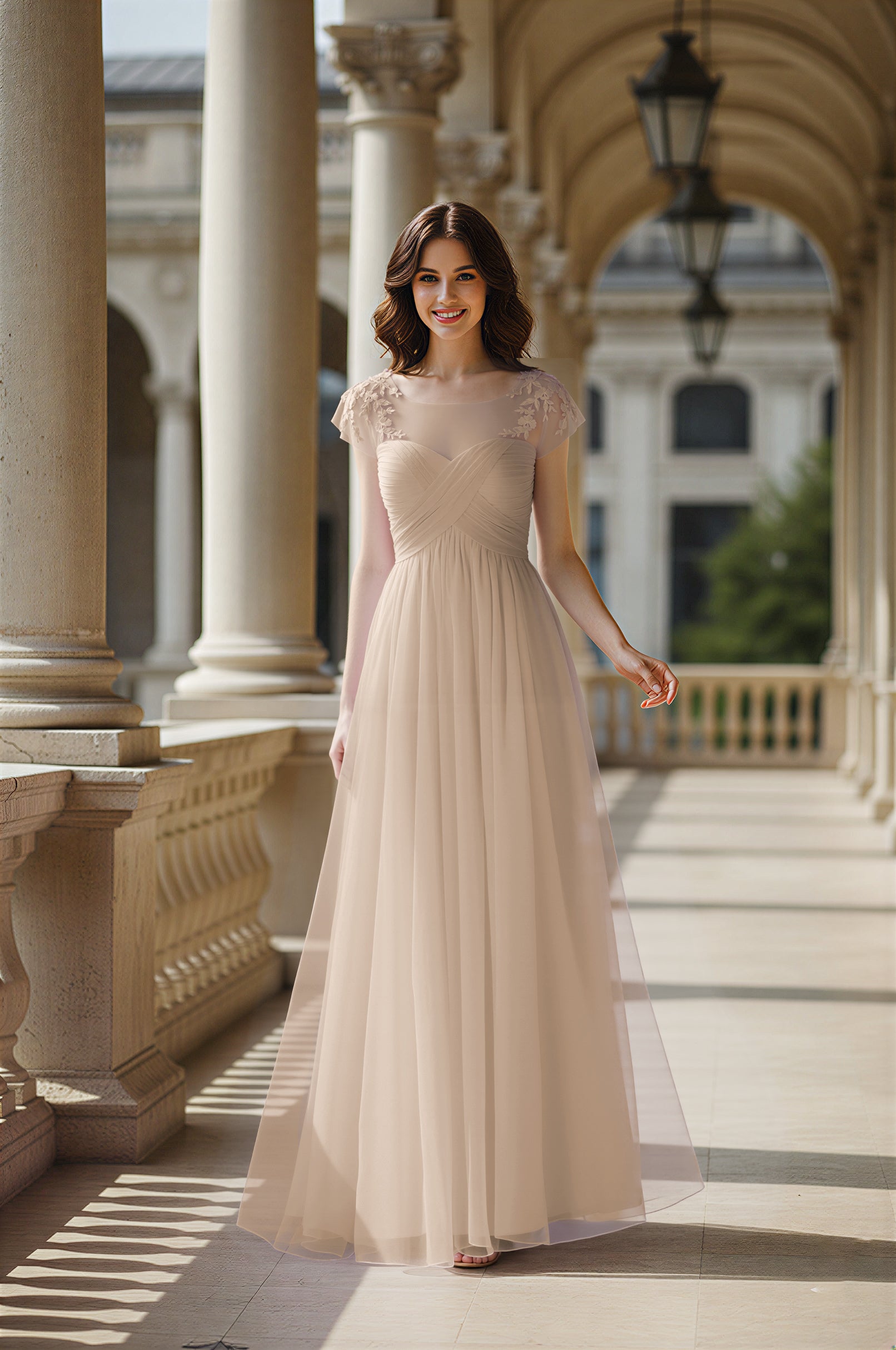 Modern Cut Bridesmaid Dress - Unique Sleeve Detail TFB8070