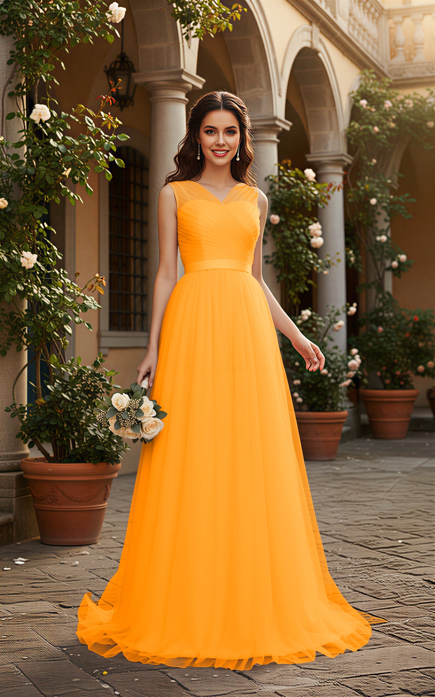Elegant Bridesmaid Dress - Cap Sleeve Formal Gown TFB8069
