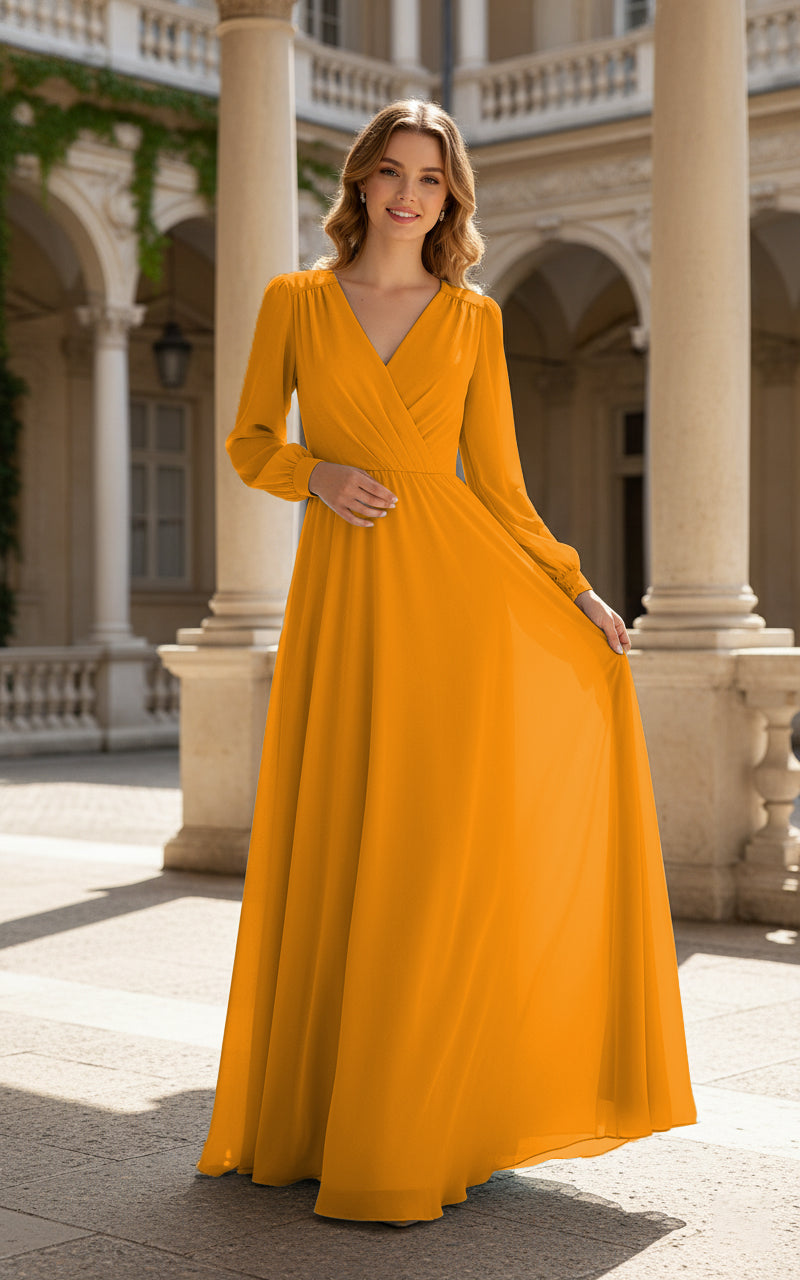 Romantic Bridesmaid Gown - Ruffled Sleeve Design TFB8068