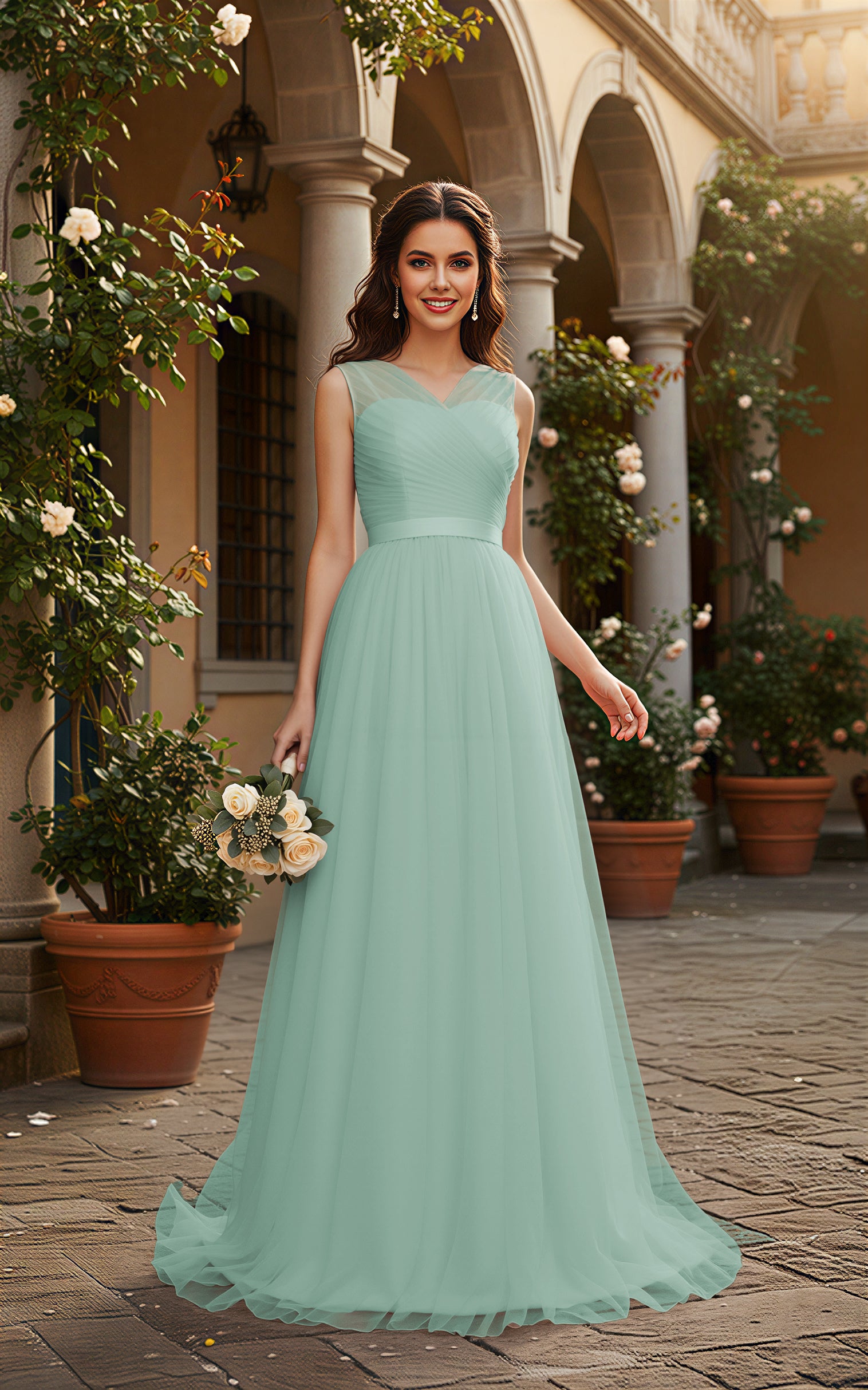 Elegant Bridesmaid Dress - Cap Sleeve Formal Gown TFB8069
