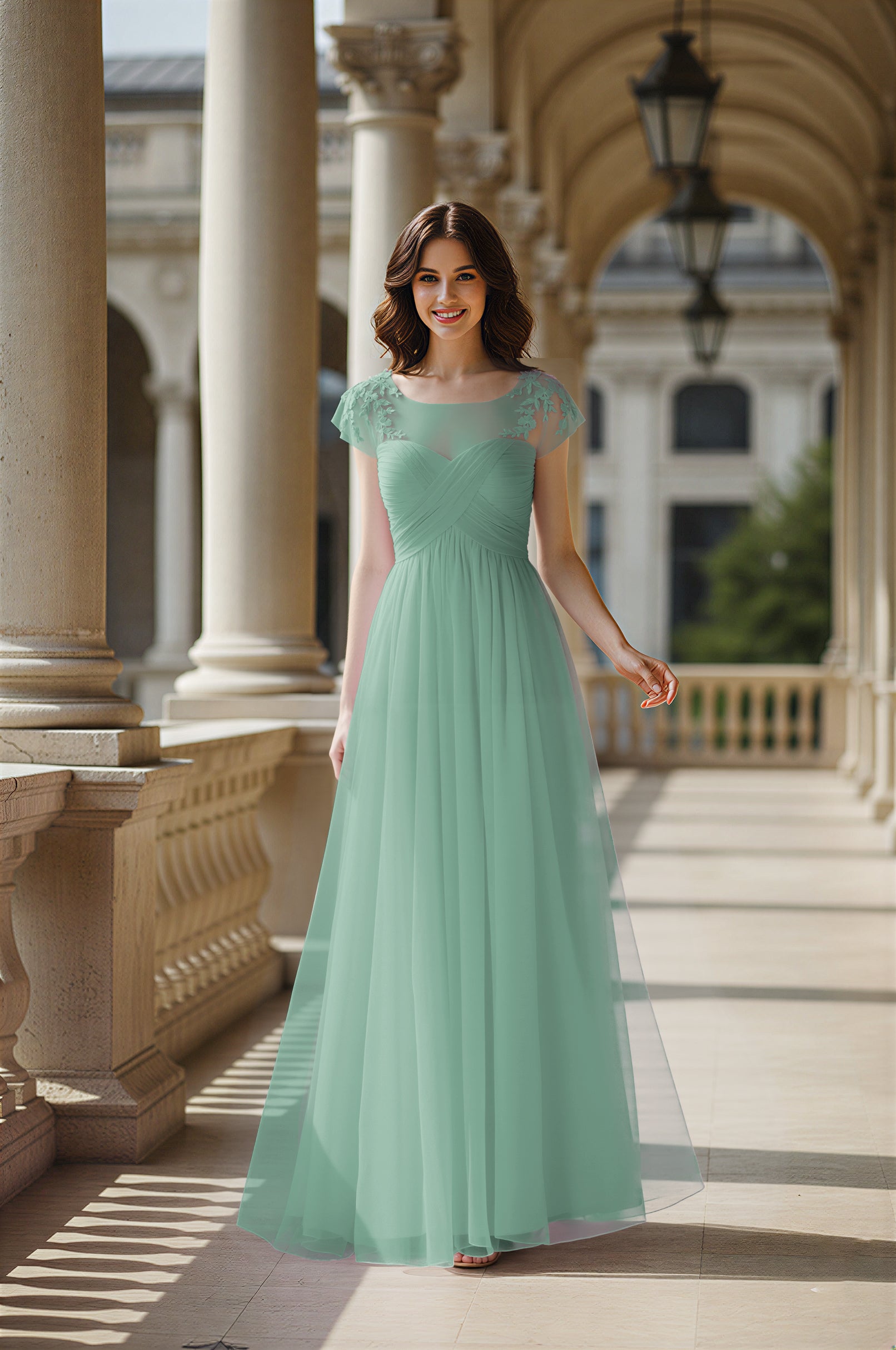 Modern Cut Bridesmaid Dress - Unique Sleeve Detail TFB8070