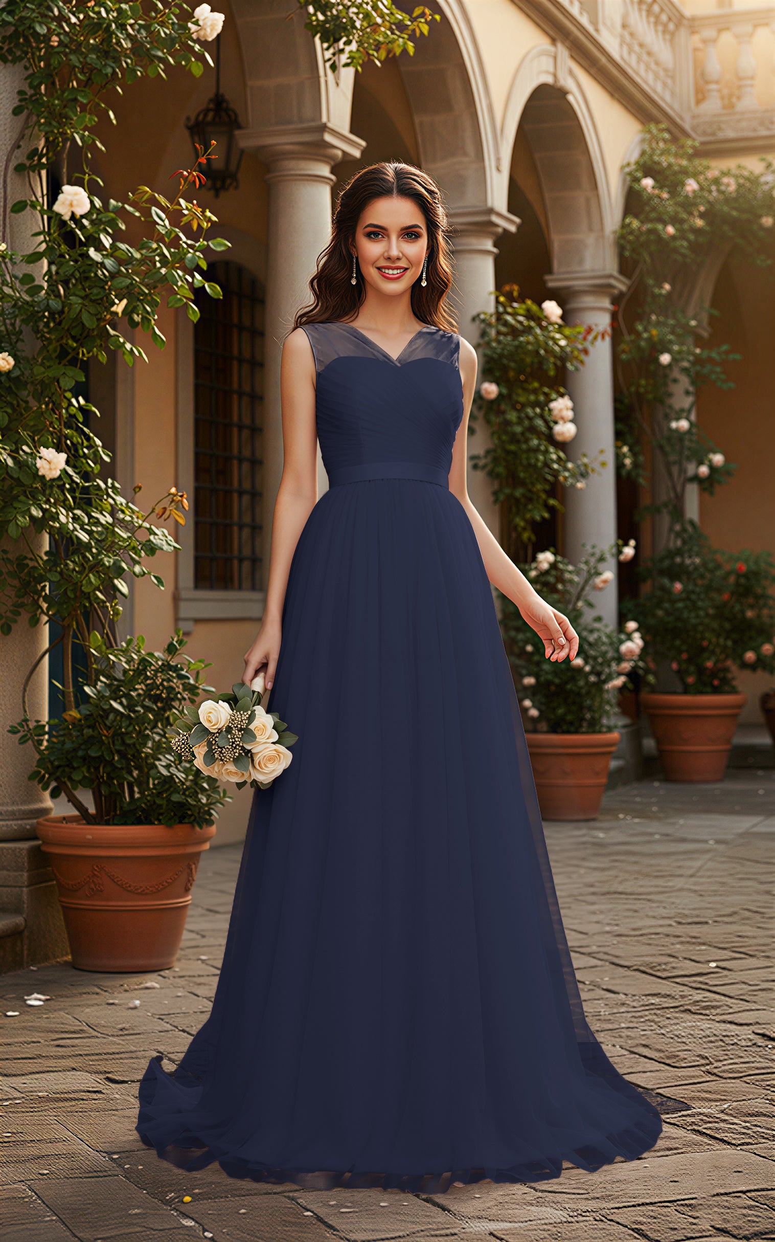 Elegant Bridesmaid Dress - Cap Sleeve Formal Gown TFB8069