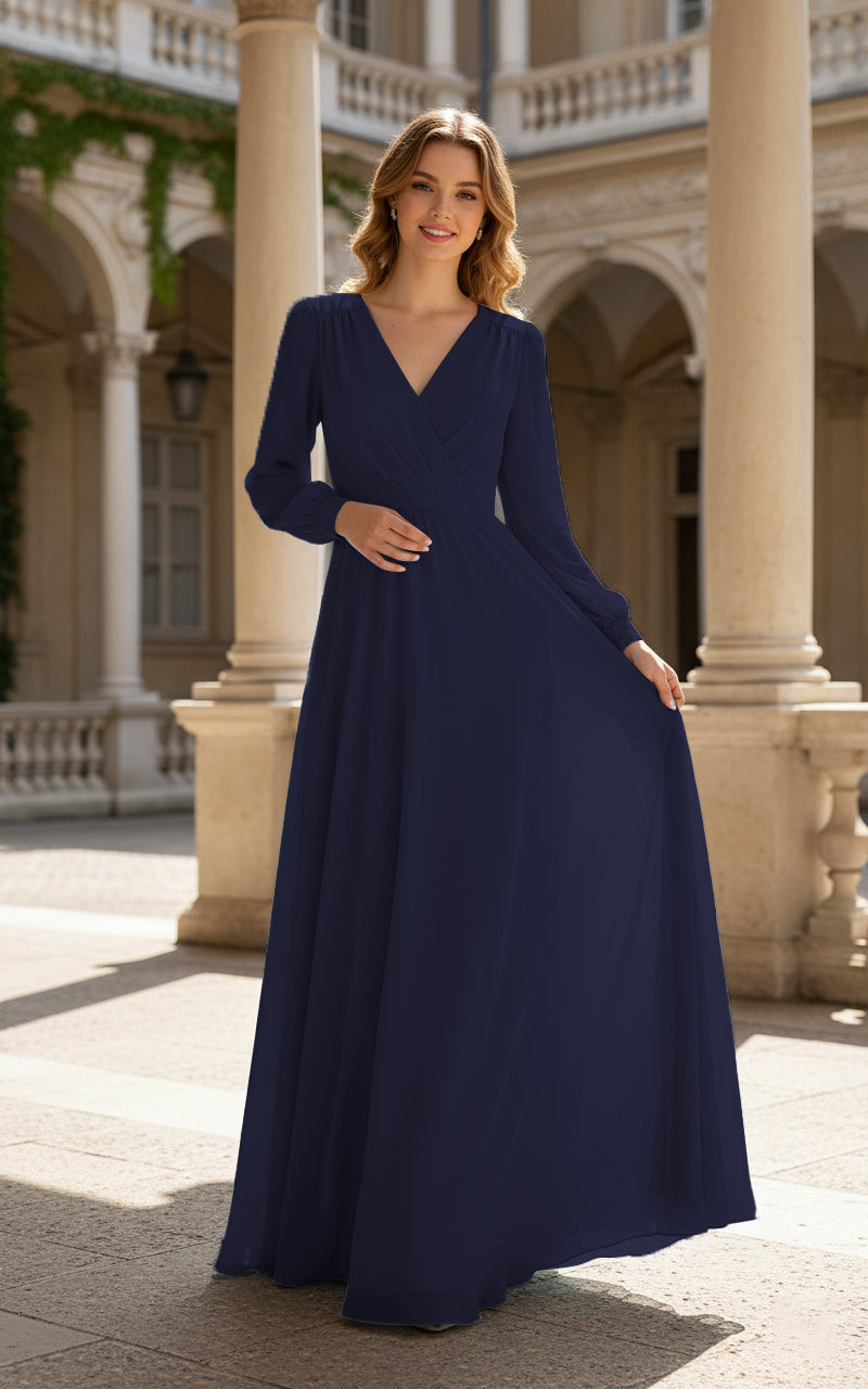 Romantic Bridesmaid Gown - Ruffled Sleeve Design TFB8068