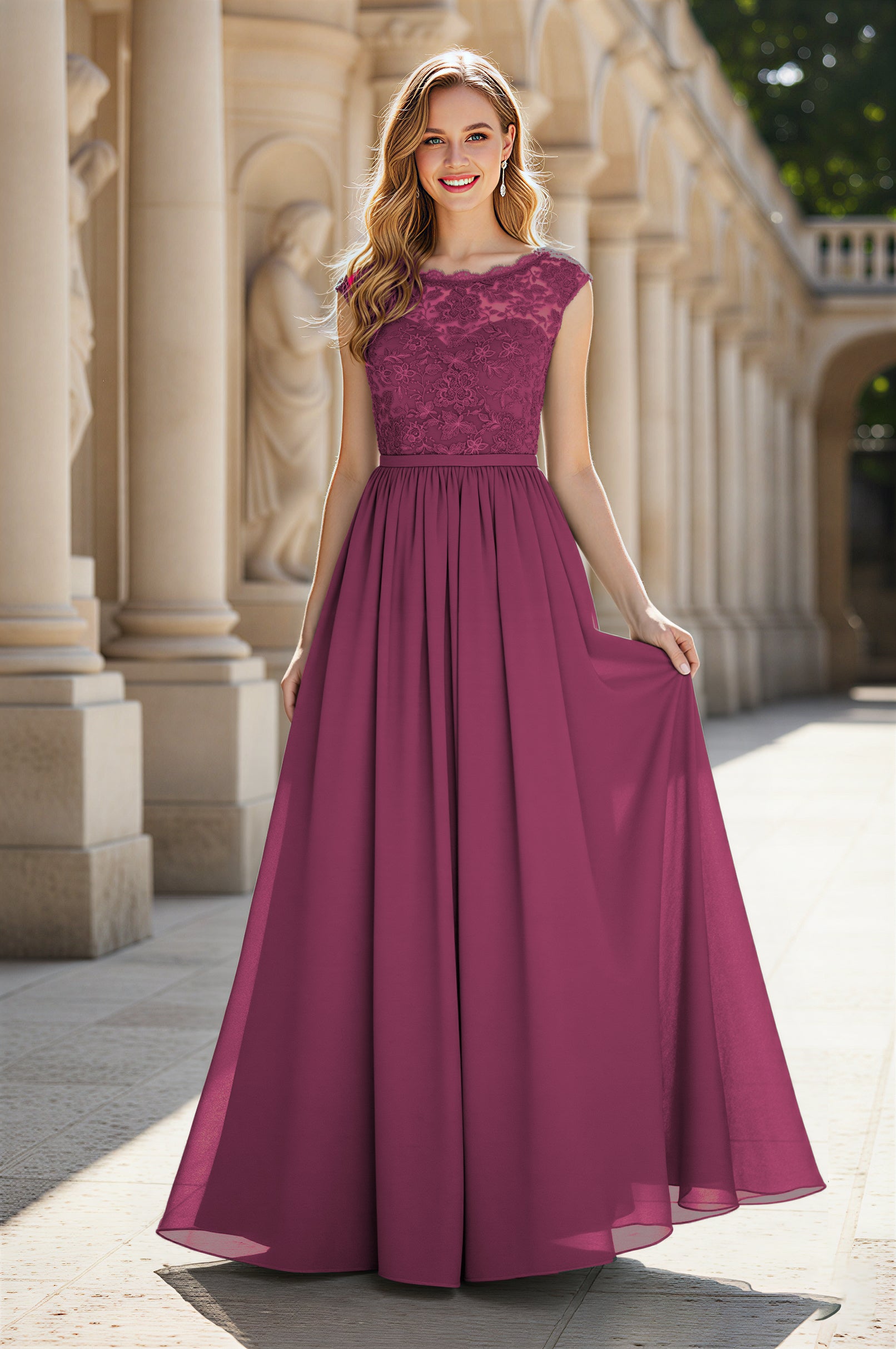 Elegant & Simple Bridesmaid Dress - Round Neck A-Line TFB8072