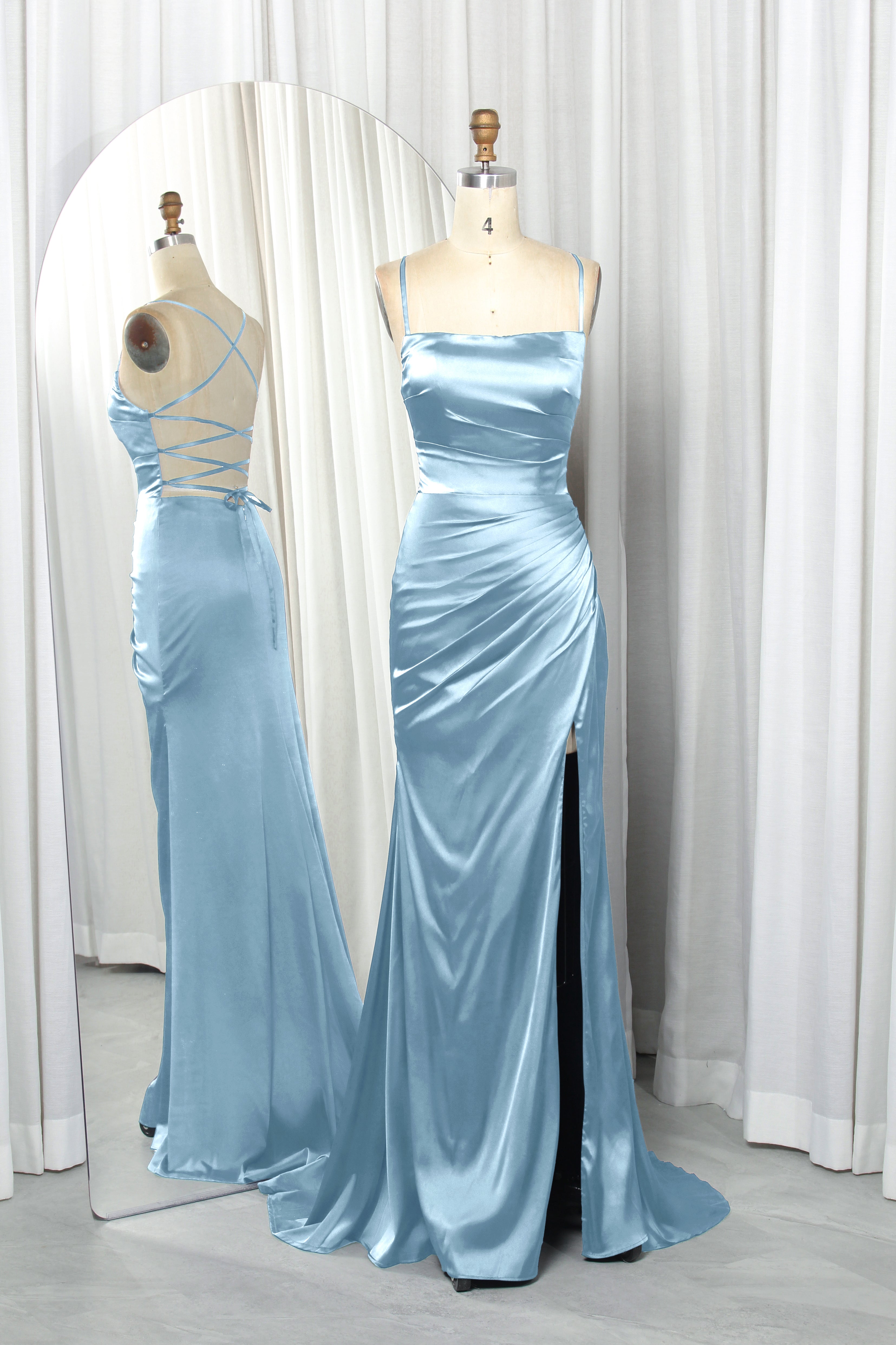 square-neck satin prom