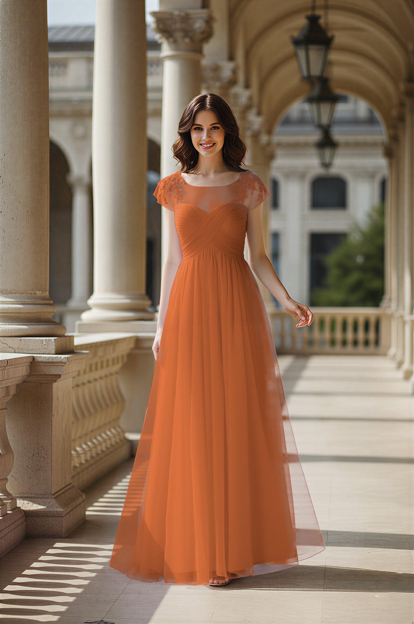 Modern Cut Bridesmaid Dress - Unique Sleeve Detail TFB8070